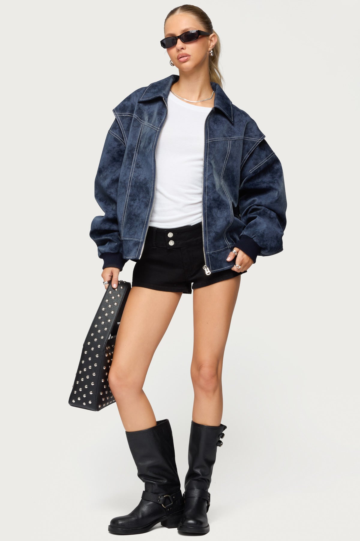 Ownley Oversized Faux Leather Bomber Jacket-Milans Time