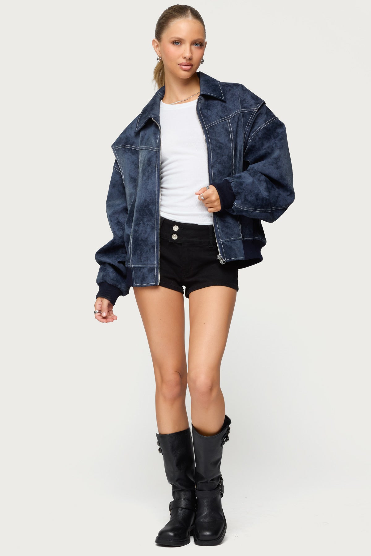 Ownley Oversized Faux Leather Bomber Jacket-Milans Time