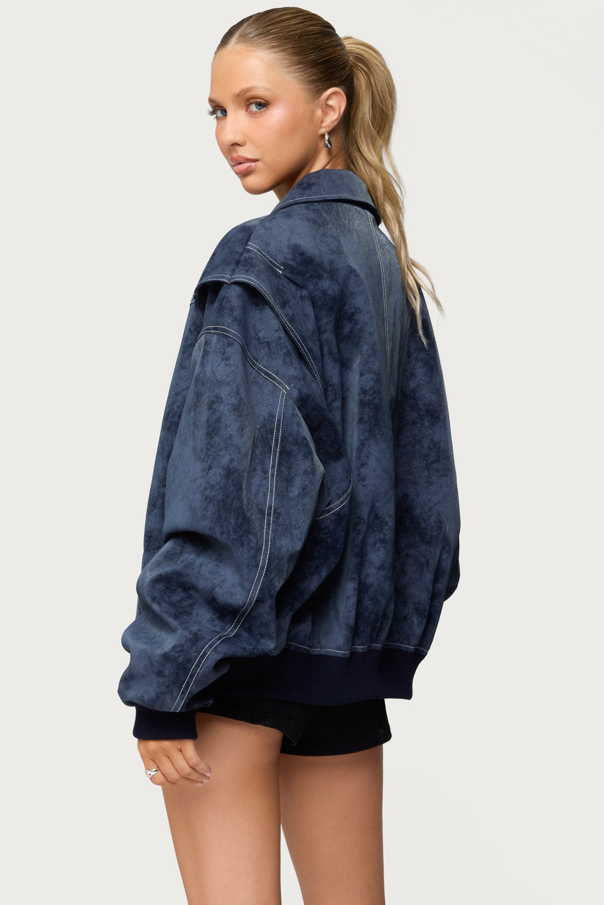 Ownley Oversized Faux Leather Bomber Jacket-Milans Time