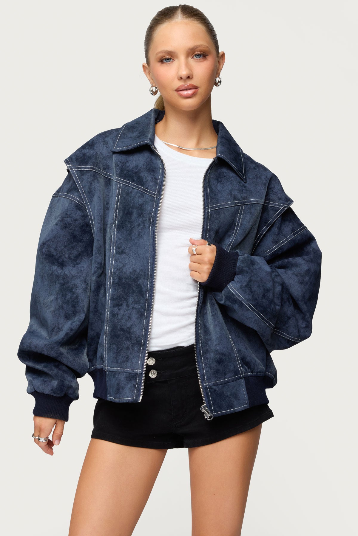 Ownley Oversized Faux Leather Bomber Jacket-Milans Time