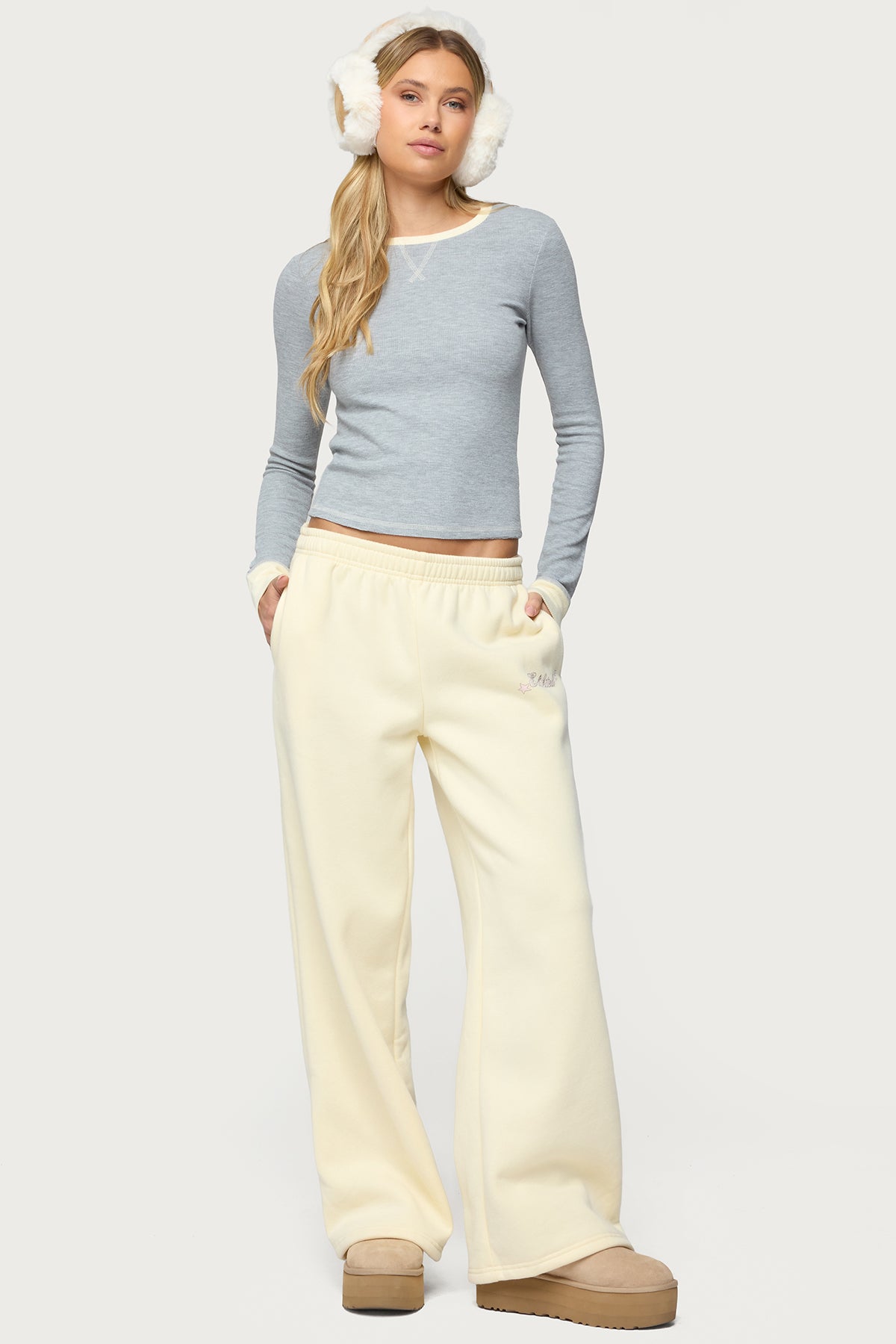 Rora Contrast Long Sleeve Waffle Top-Milans Time