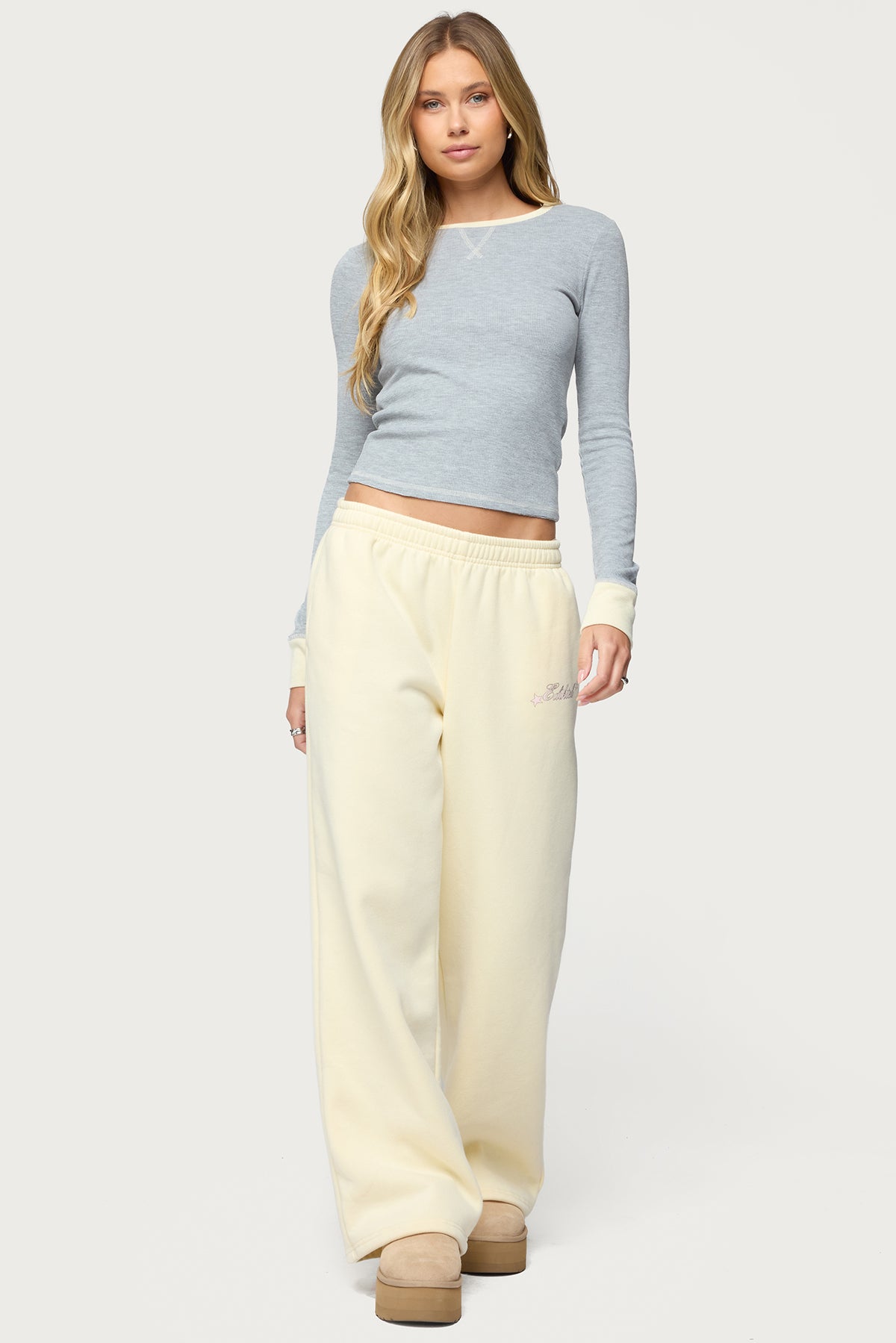 Rora Contrast Long Sleeve Waffle Top-Milans Time