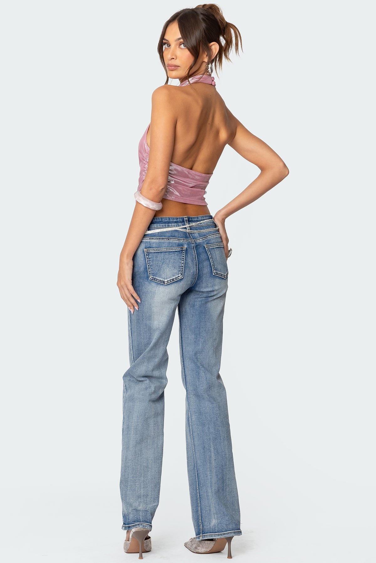 Shiny Backless Cowl Neck Top-Milans Time