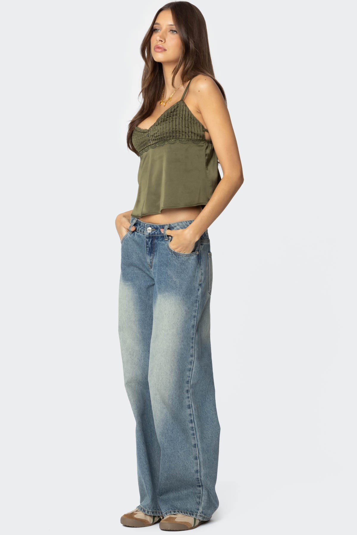 Blanca Satin Effect Lace Trim Tank Top-Milans Time