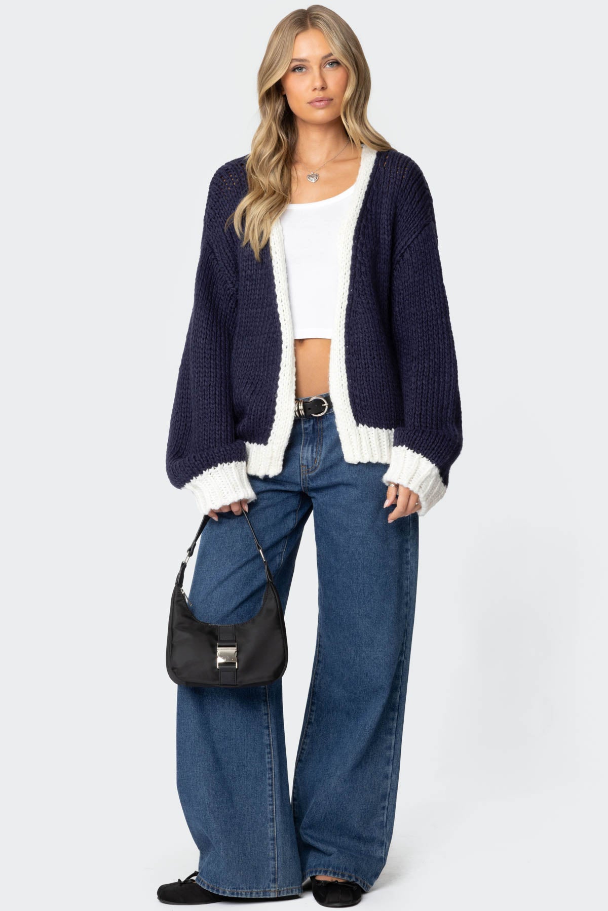 Contrast Chunky Knit Cardigan-Milans Time
