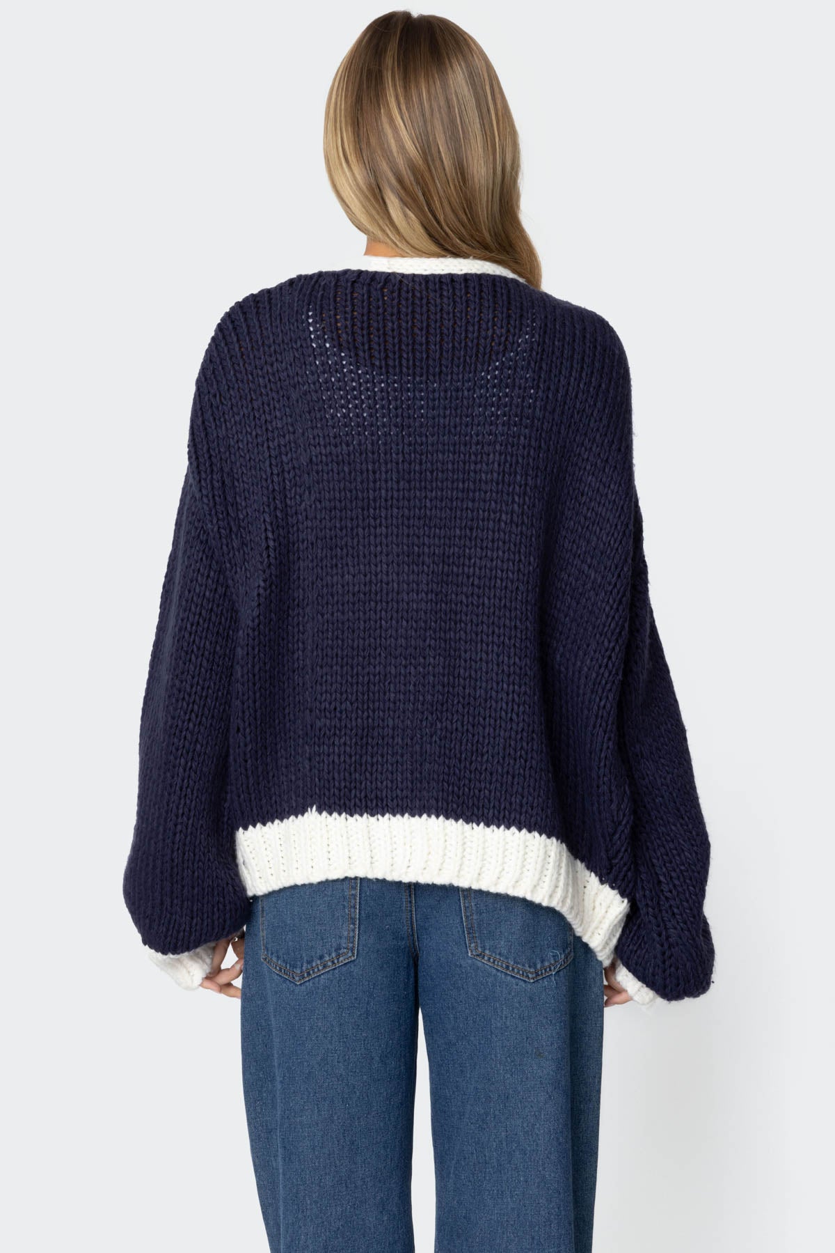 Contrast Chunky Knit Cardigan-Milans Time