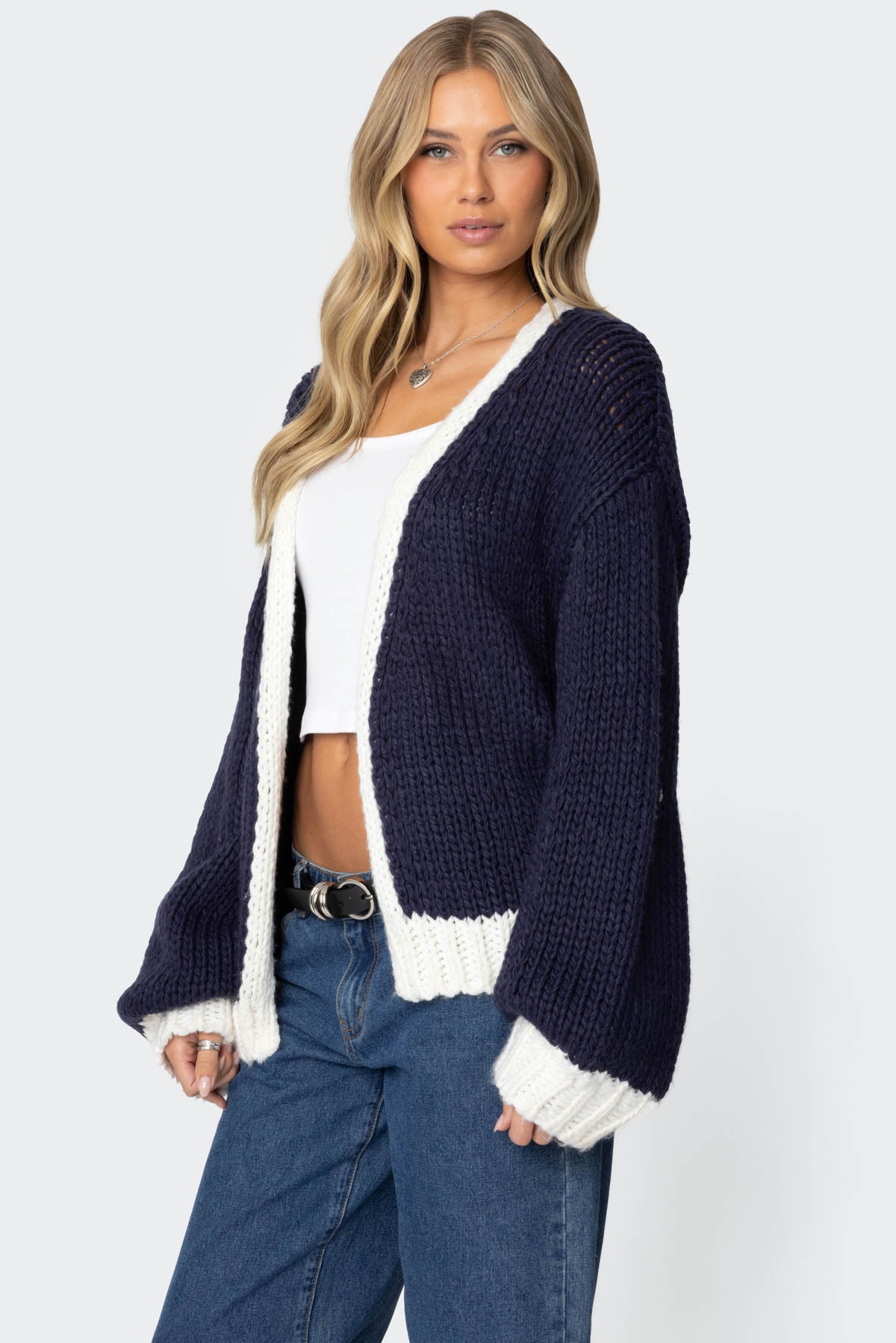 Contrast Chunky Knit Cardigan-Milans Time