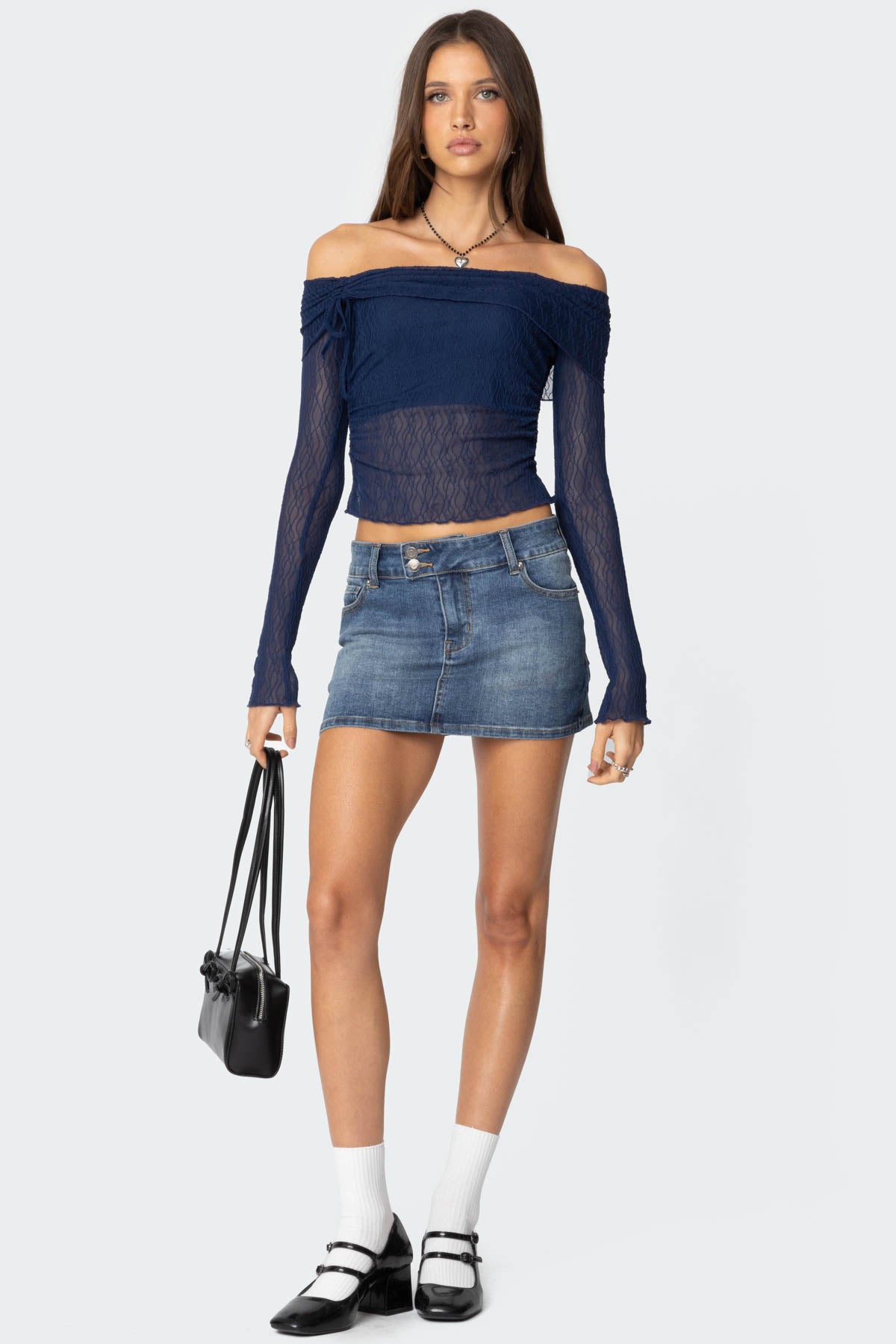 Drawstring Fold Over Sheer Top-Milans Time