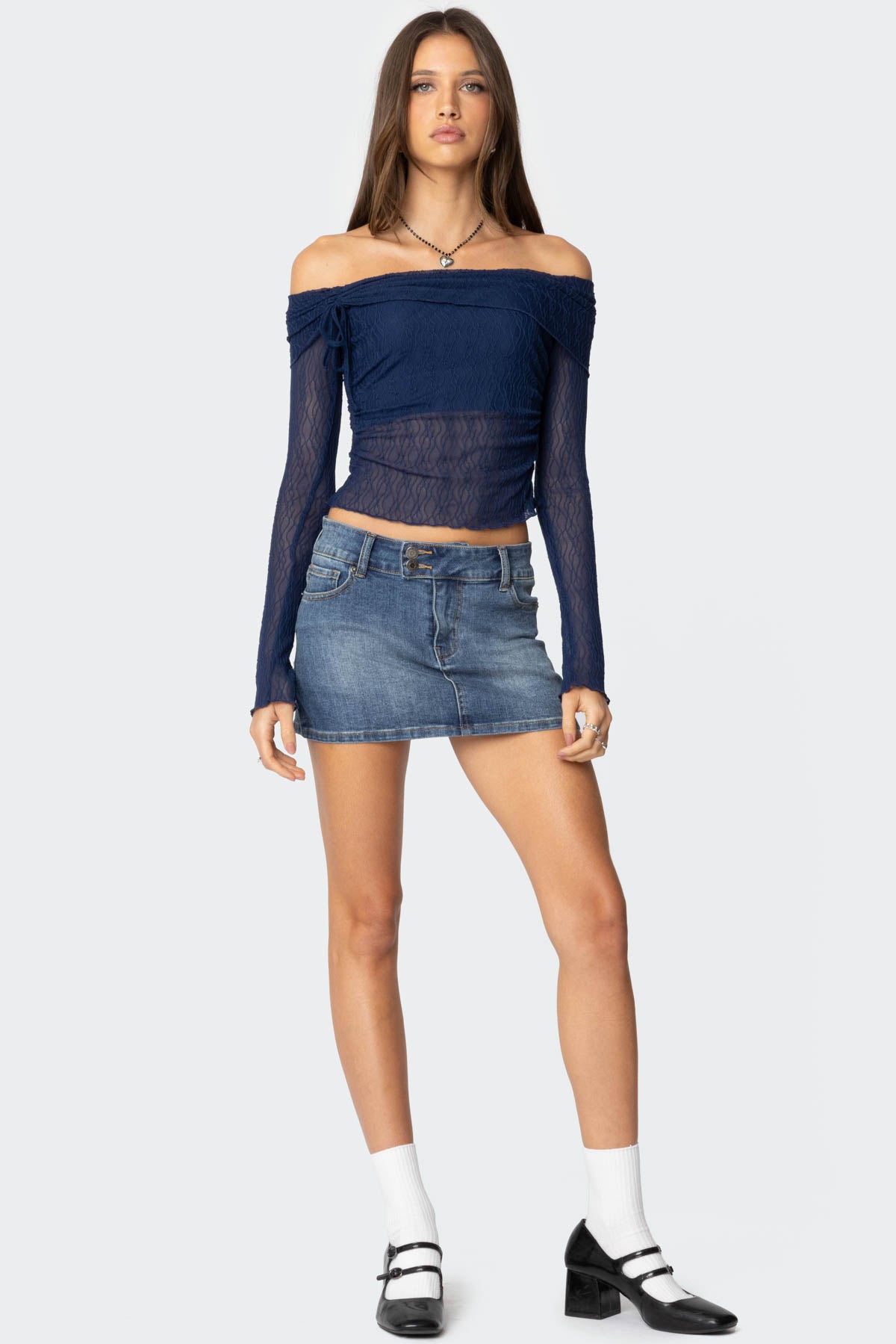 Drawstring Fold Over Sheer Top-Milans Time