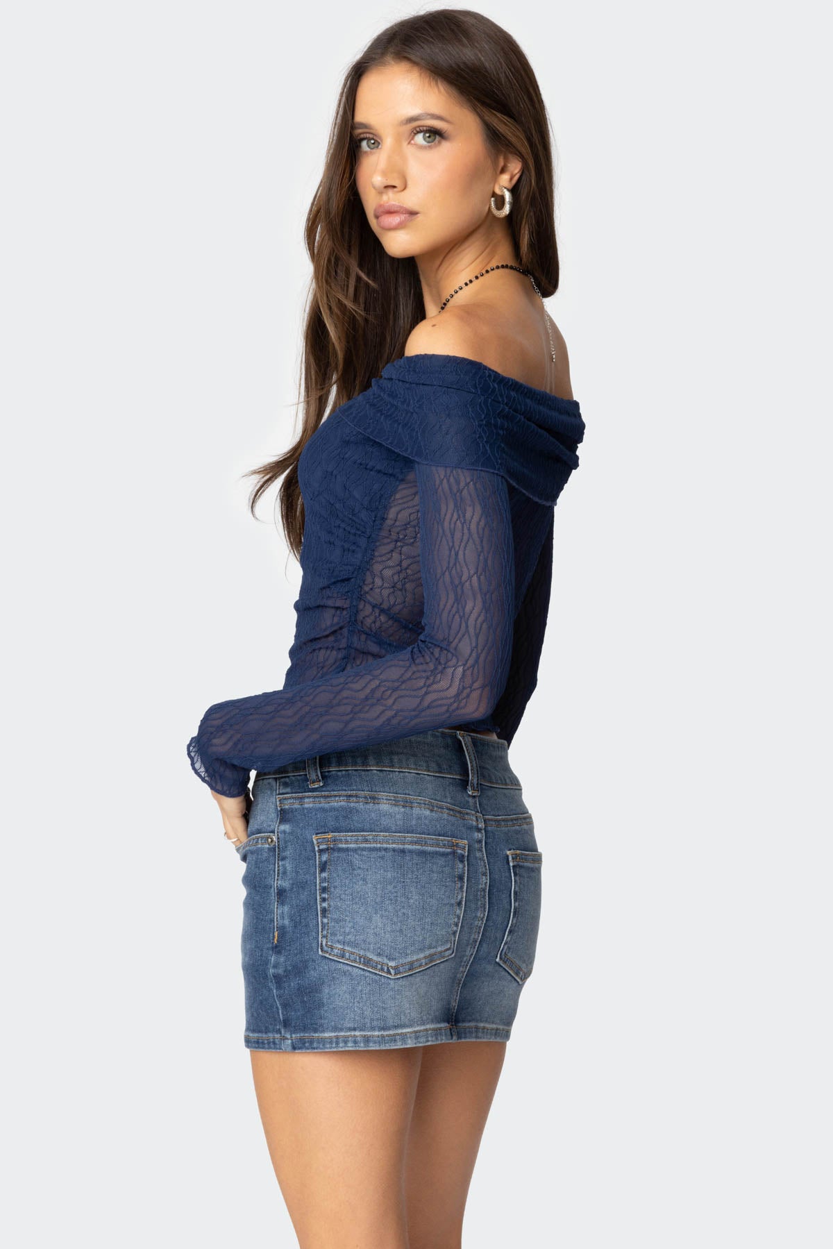 Drawstring Fold Over Sheer Top-Milans Time