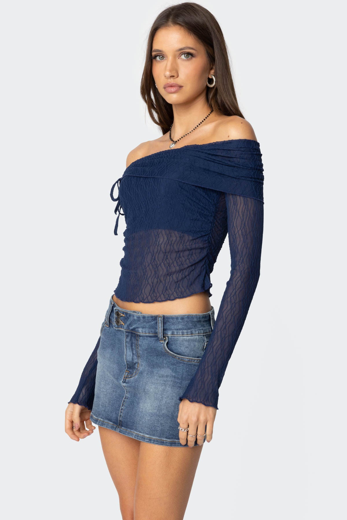 Drawstring Fold Over Sheer Top-Milans Time