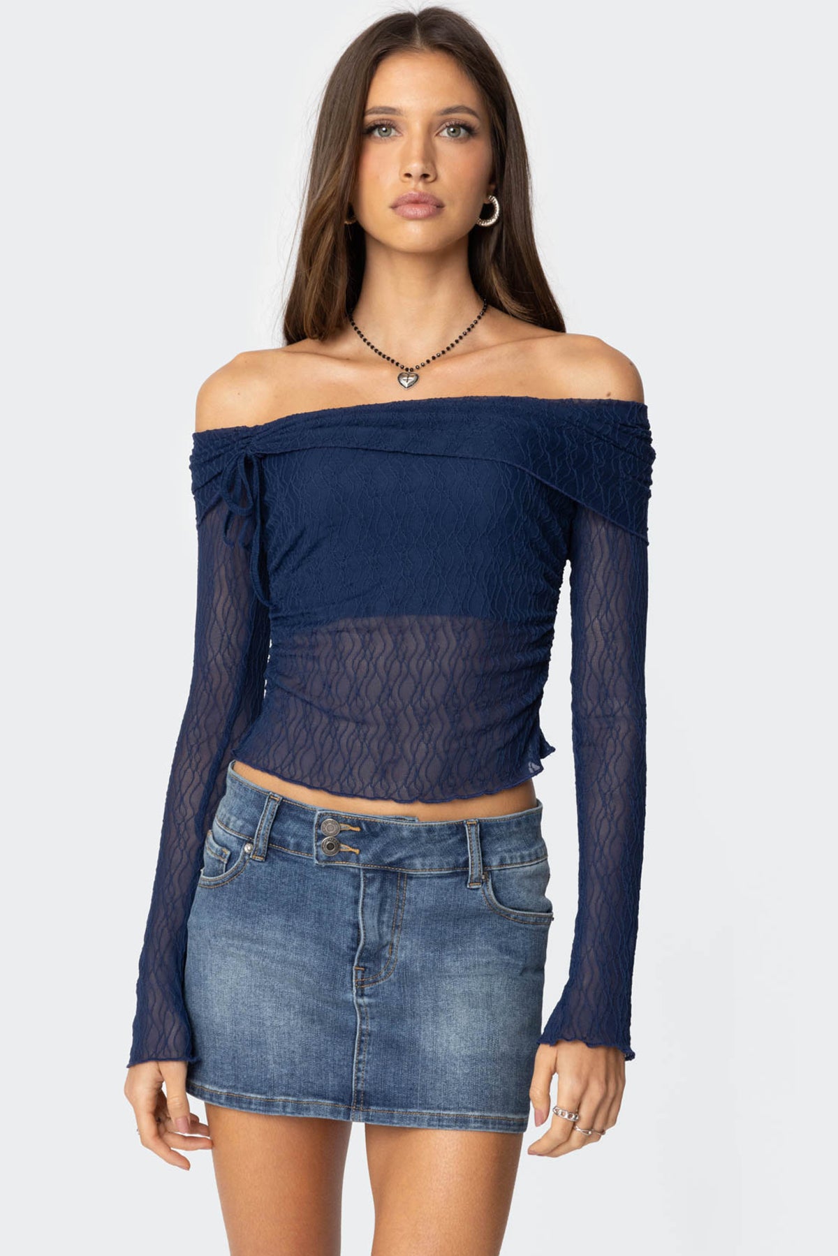 Drawstring Fold Over Sheer Top-Milans Time