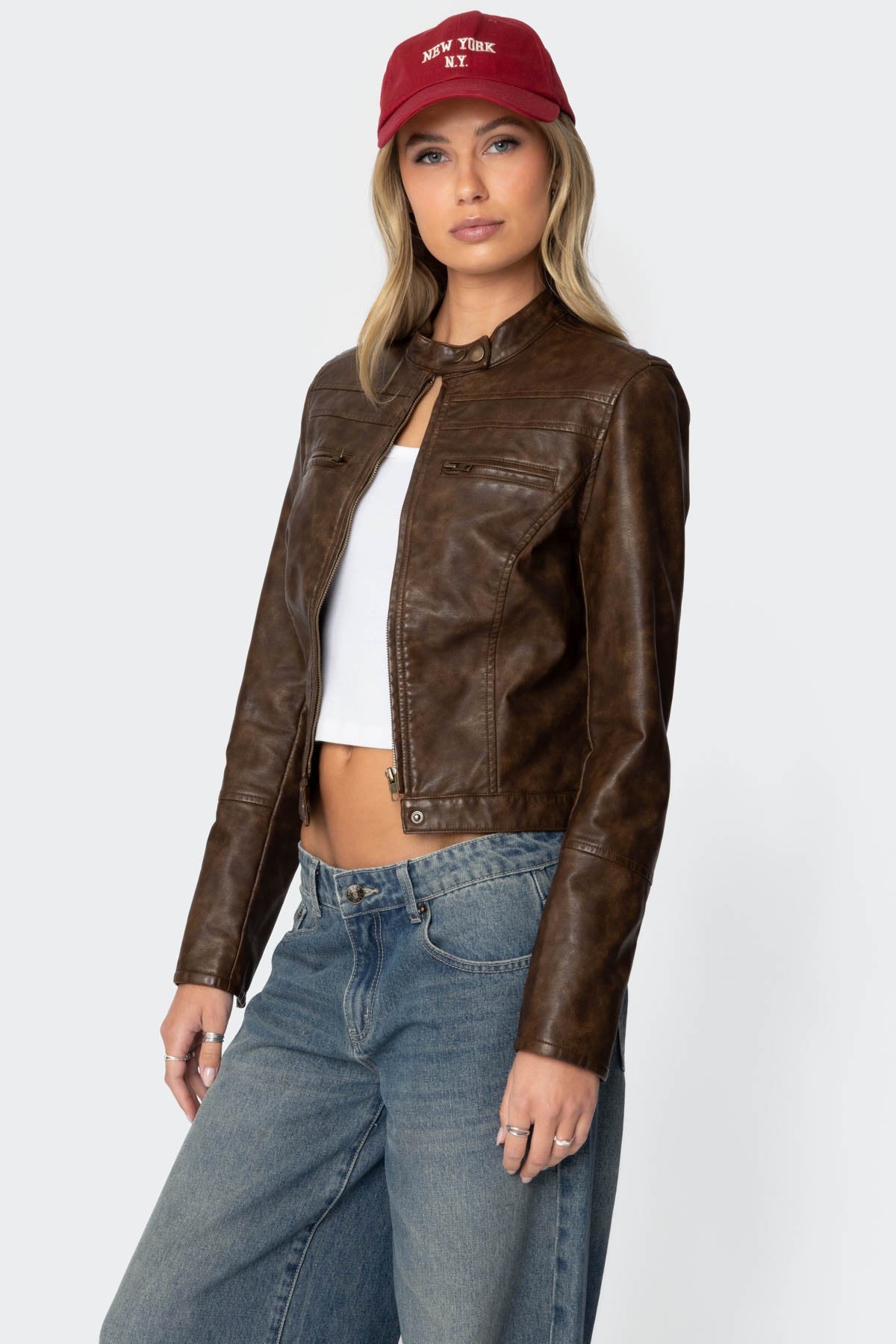 Teddi Washed Faux Leather Jacket-Milans Time