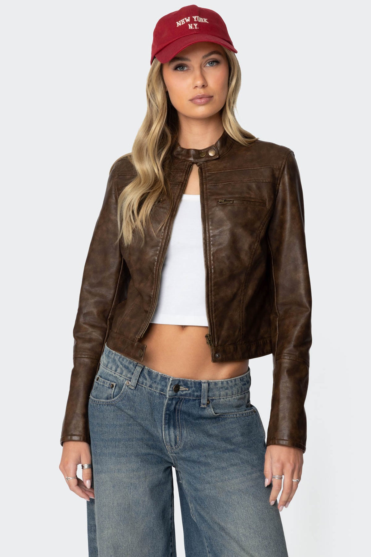 Teddi Washed Faux Leather Jacket-Milans Time