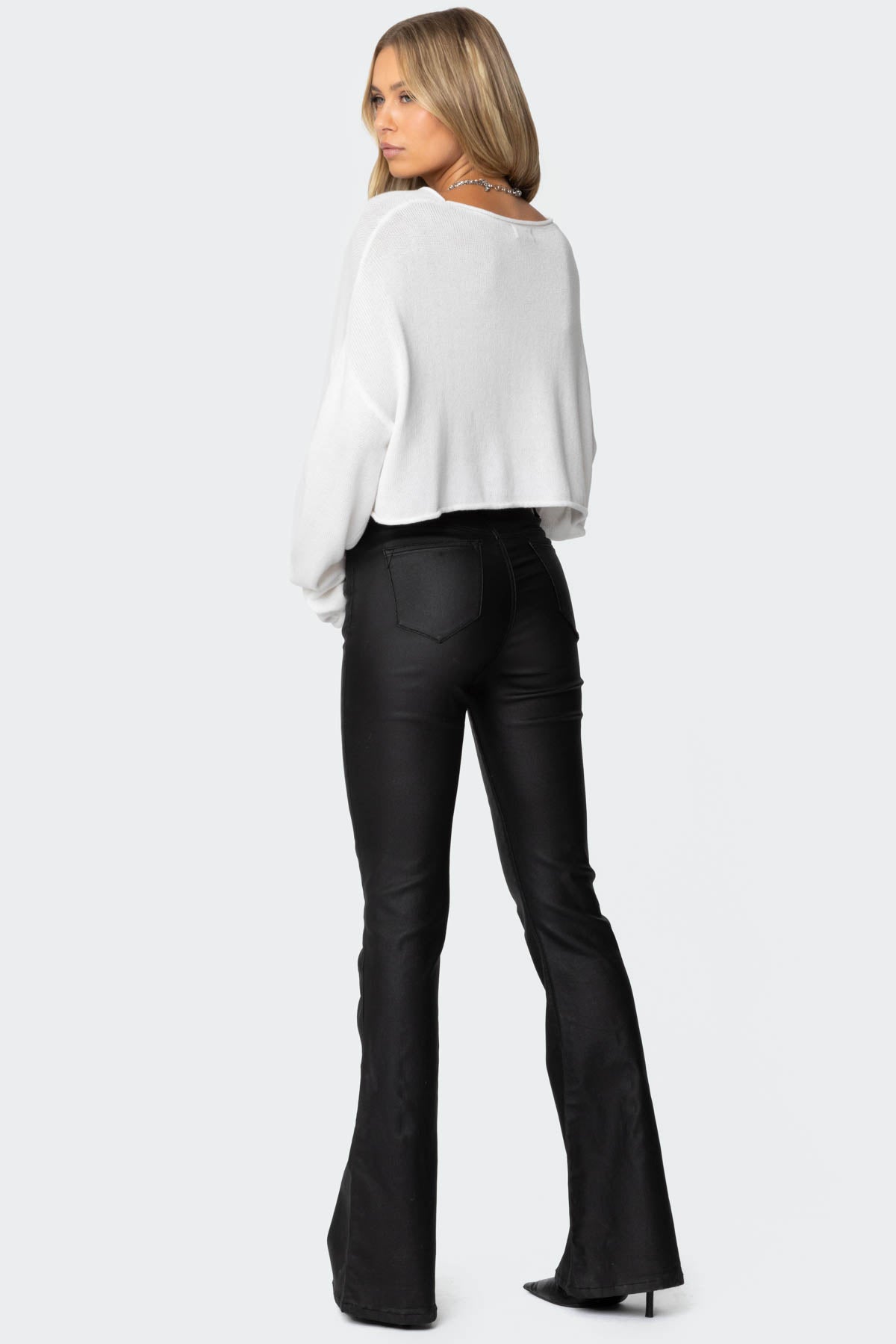 Luna Faux Leather Flare Jeans-Milans Time