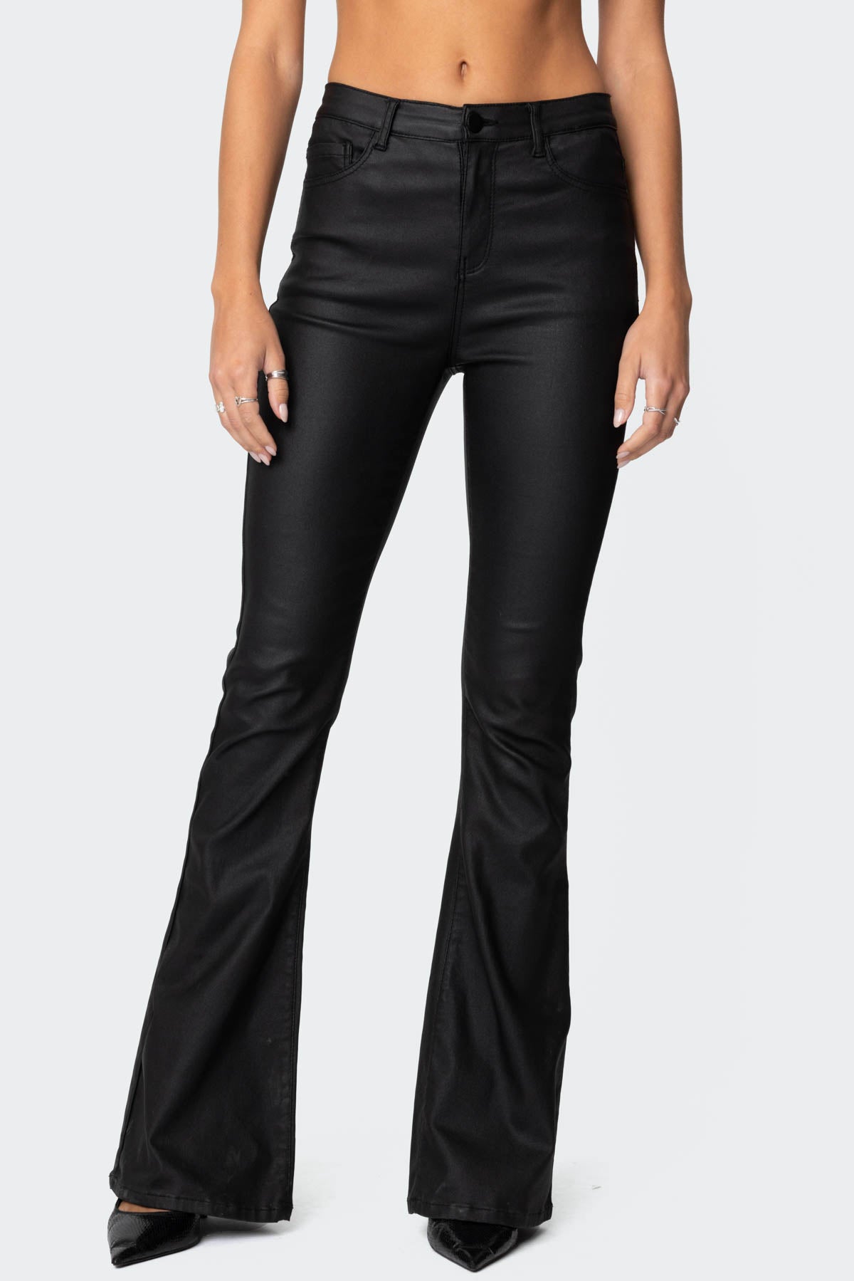 Luna Faux Leather Flare Jeans-Milans Time