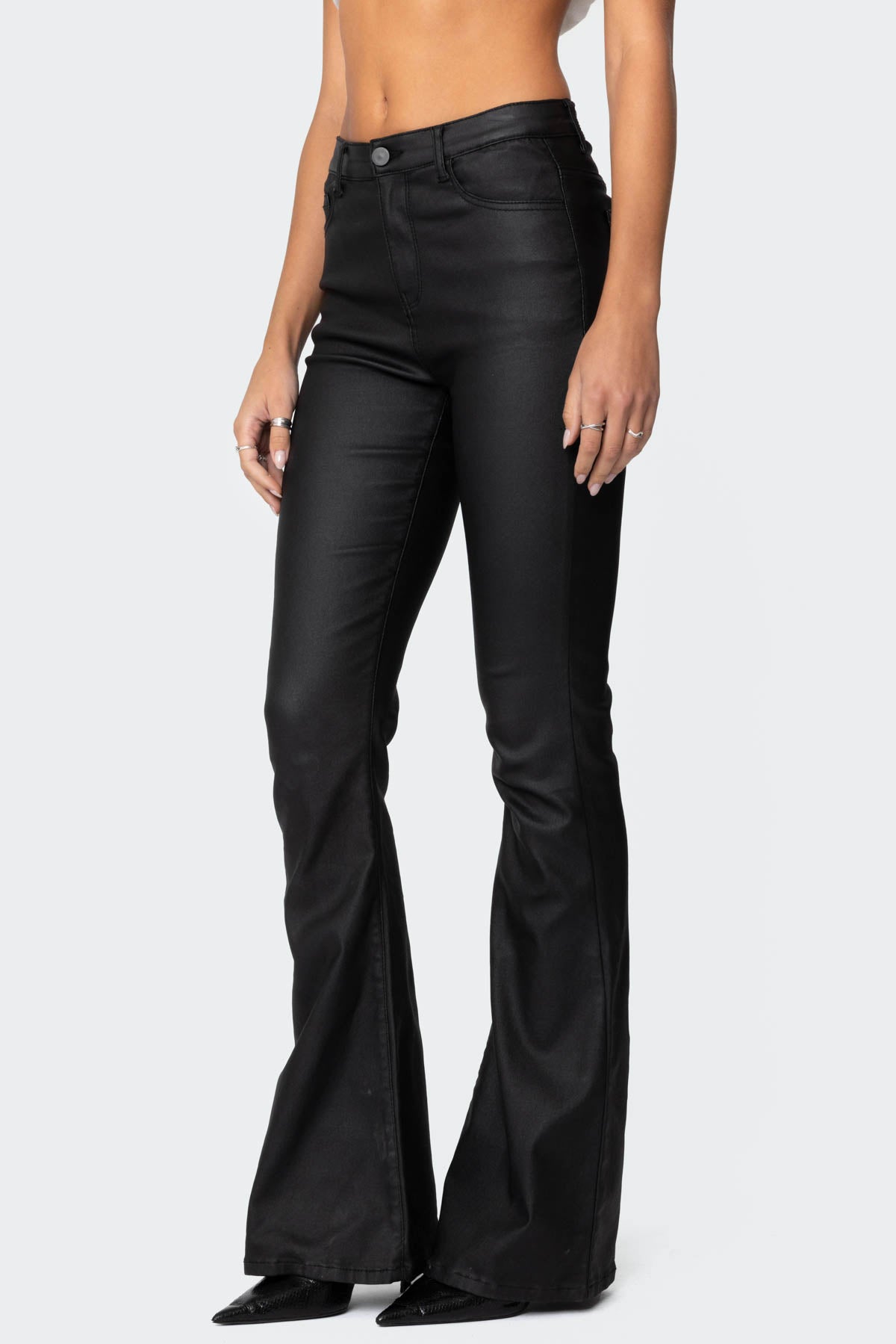 Luna Faux Leather Flare Jeans-Milans Time