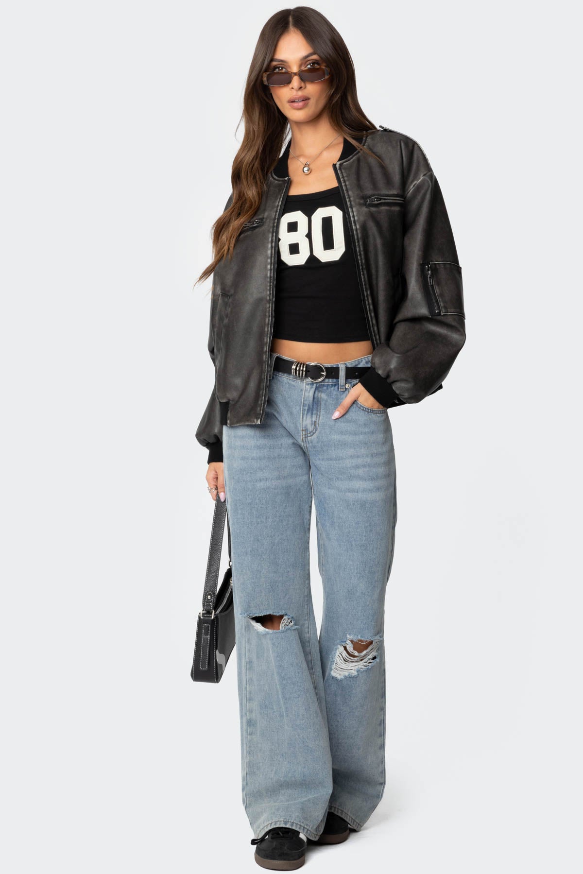 Vava Washed Faux Leather Bomber Jacket-Milans Time