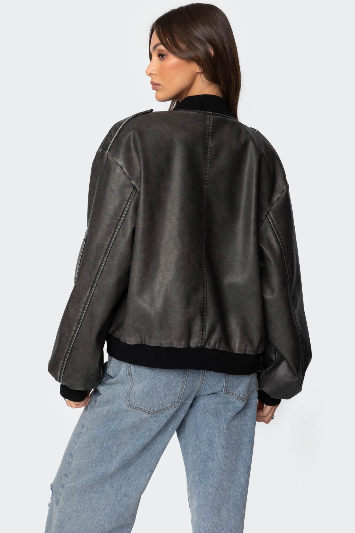 Vava Washed Faux Leather Bomber Jacket-Milans Time