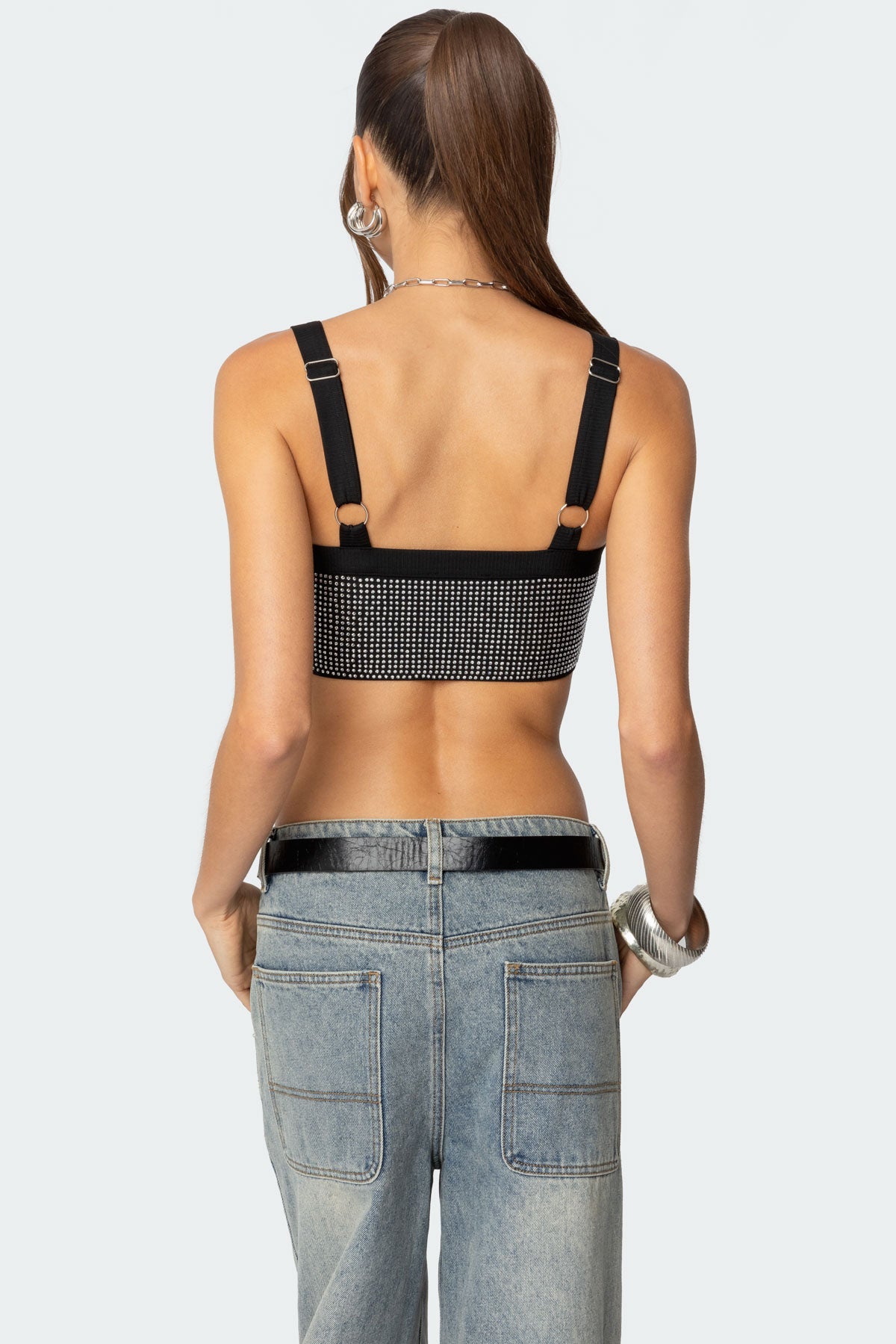 Rhinestone Ribbed Crop Top-Milans Time