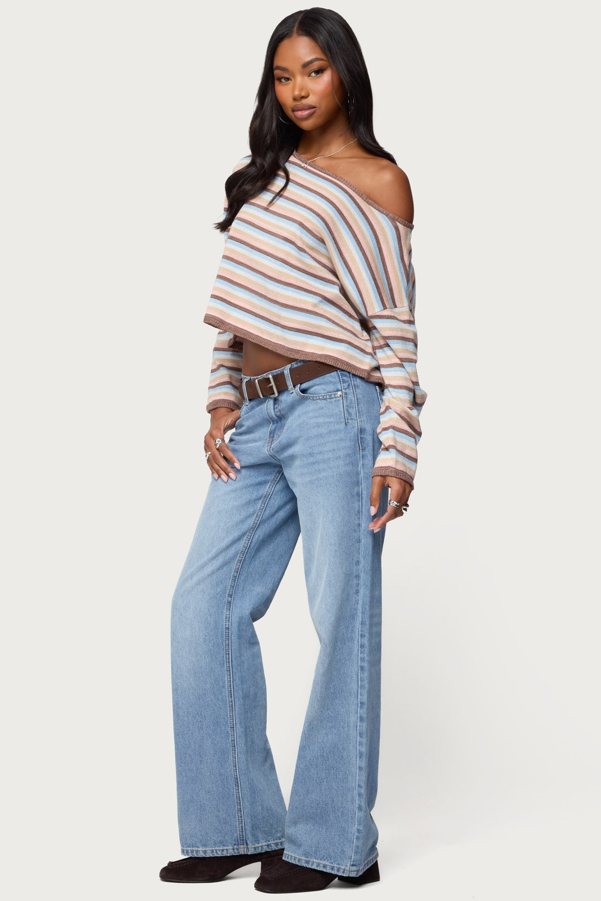 Alexis Off Shoulder Striped Knit Top-Milans Time