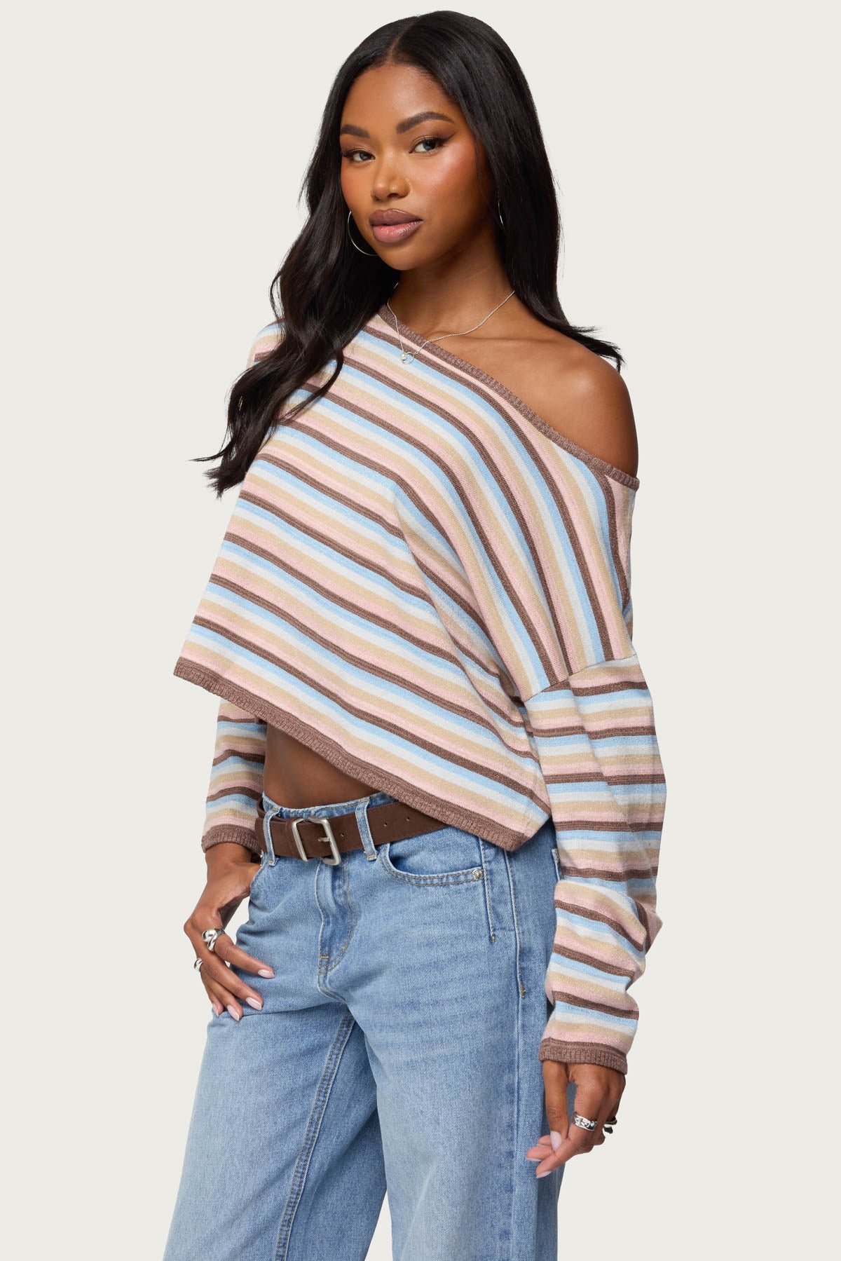Alexis Off Shoulder Striped Knit Top-Milans Time