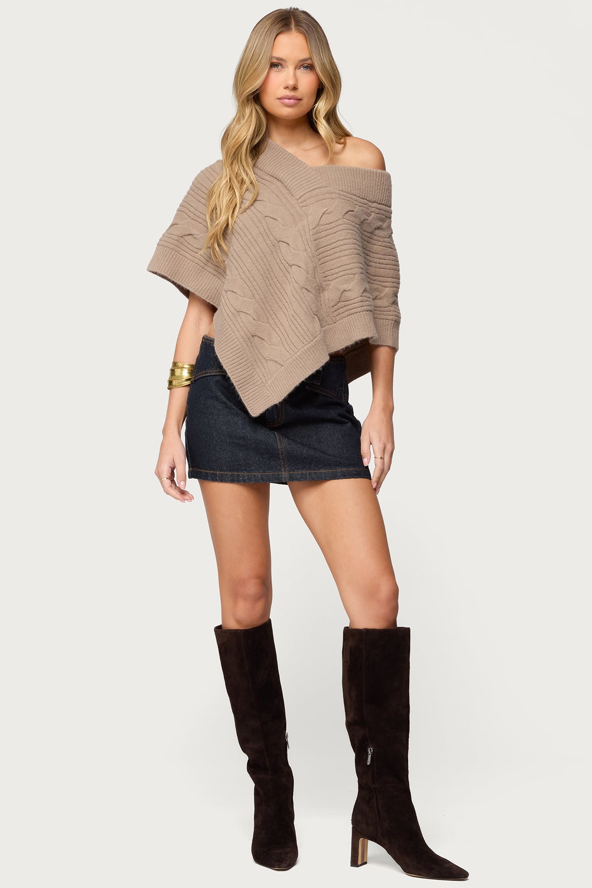 Vickey Cable Knit Poncho-Milans Time