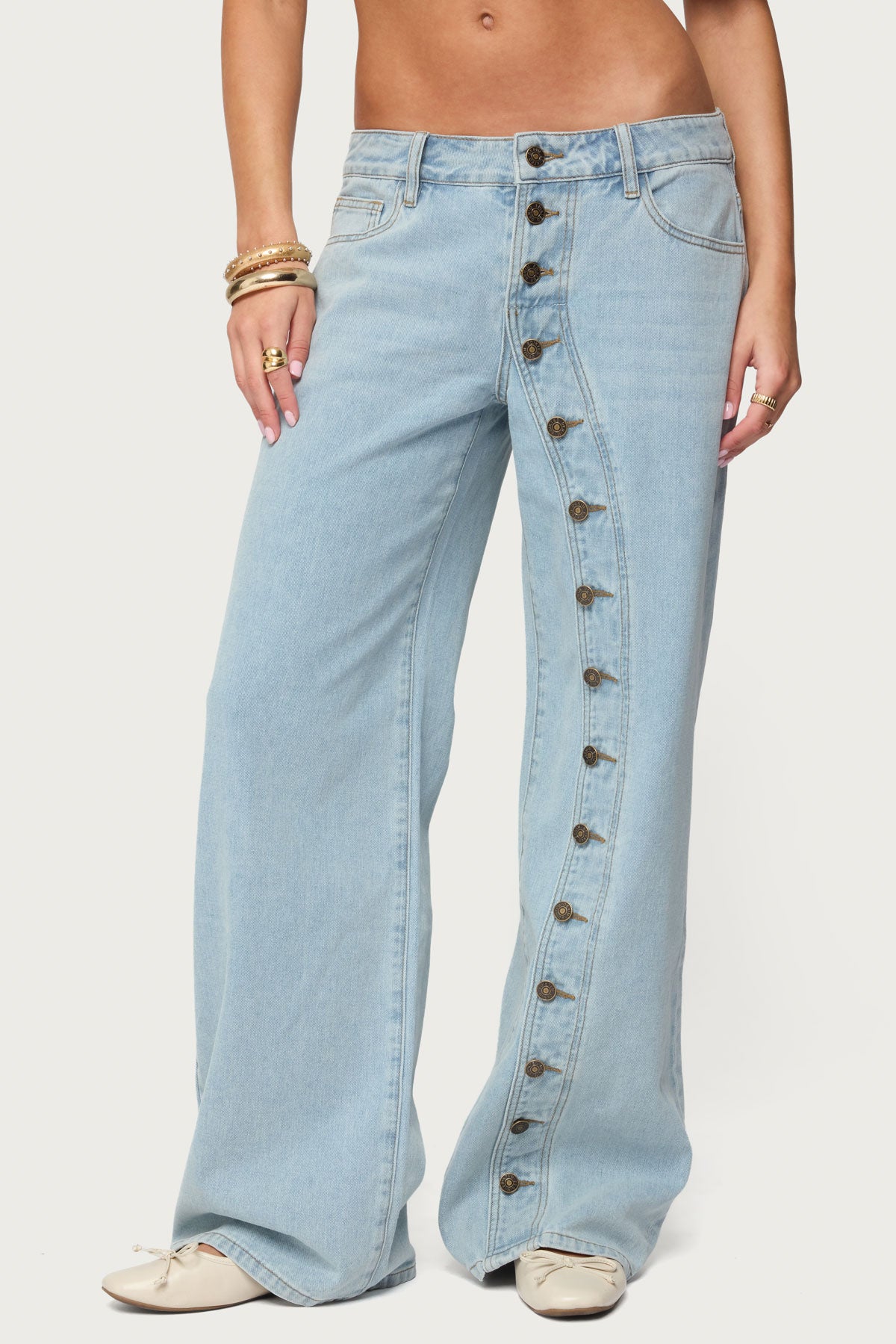 Adison Button Low Rise Baggy Jeans-Milans Time