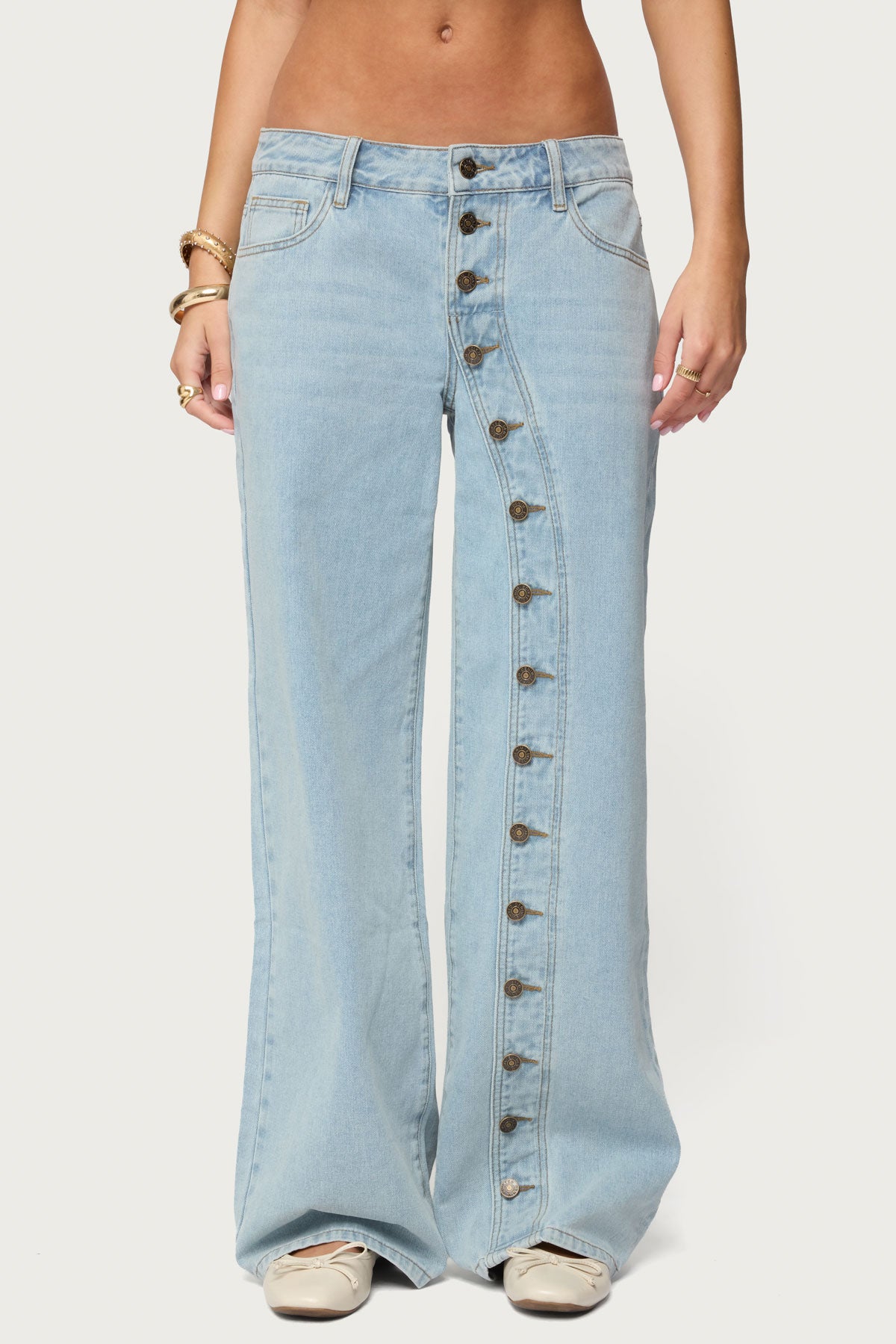 Adison Button Low Rise Baggy Jeans-Milans Time