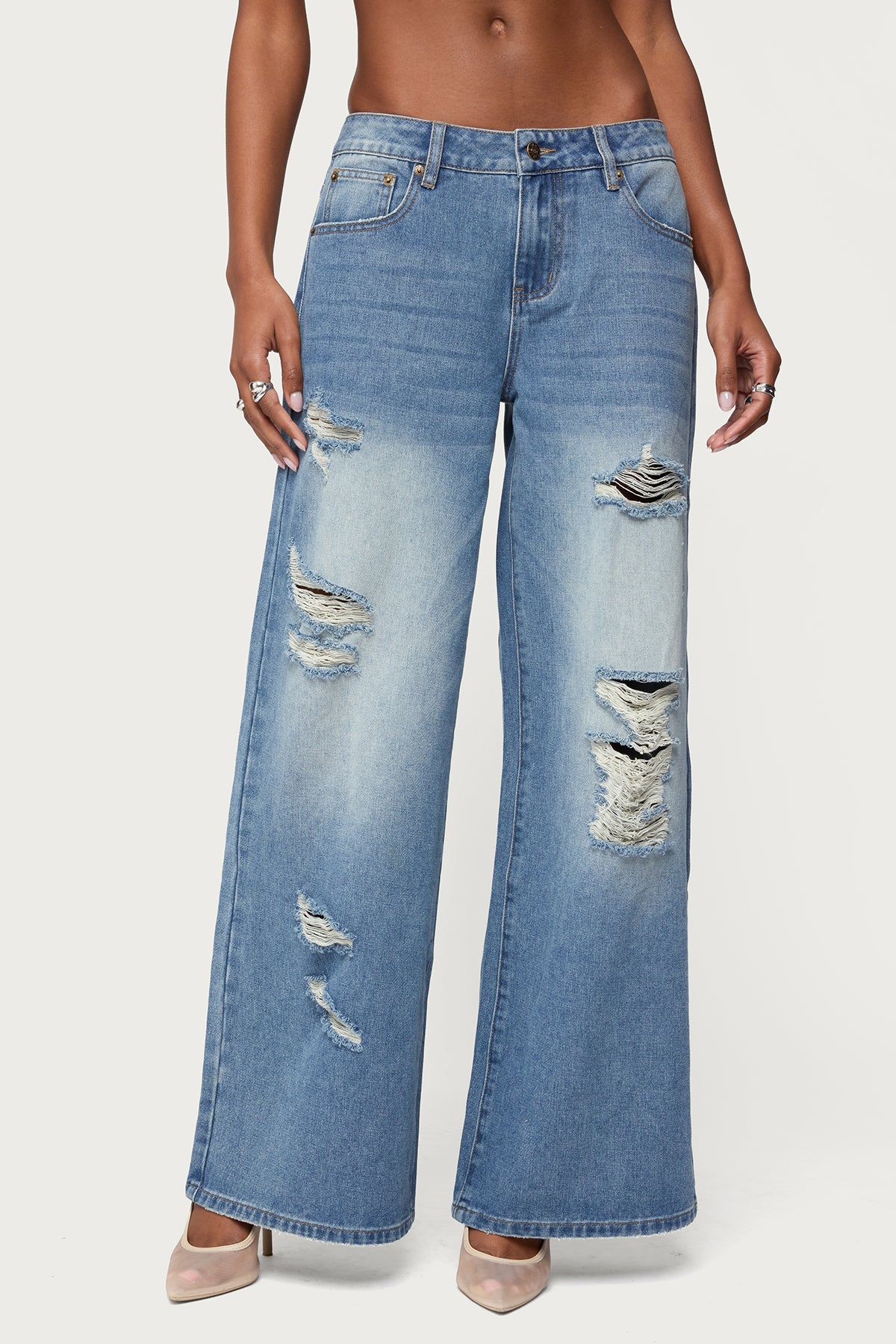 Frye Distressed Low Rise Baggy Jeans-Milans Time