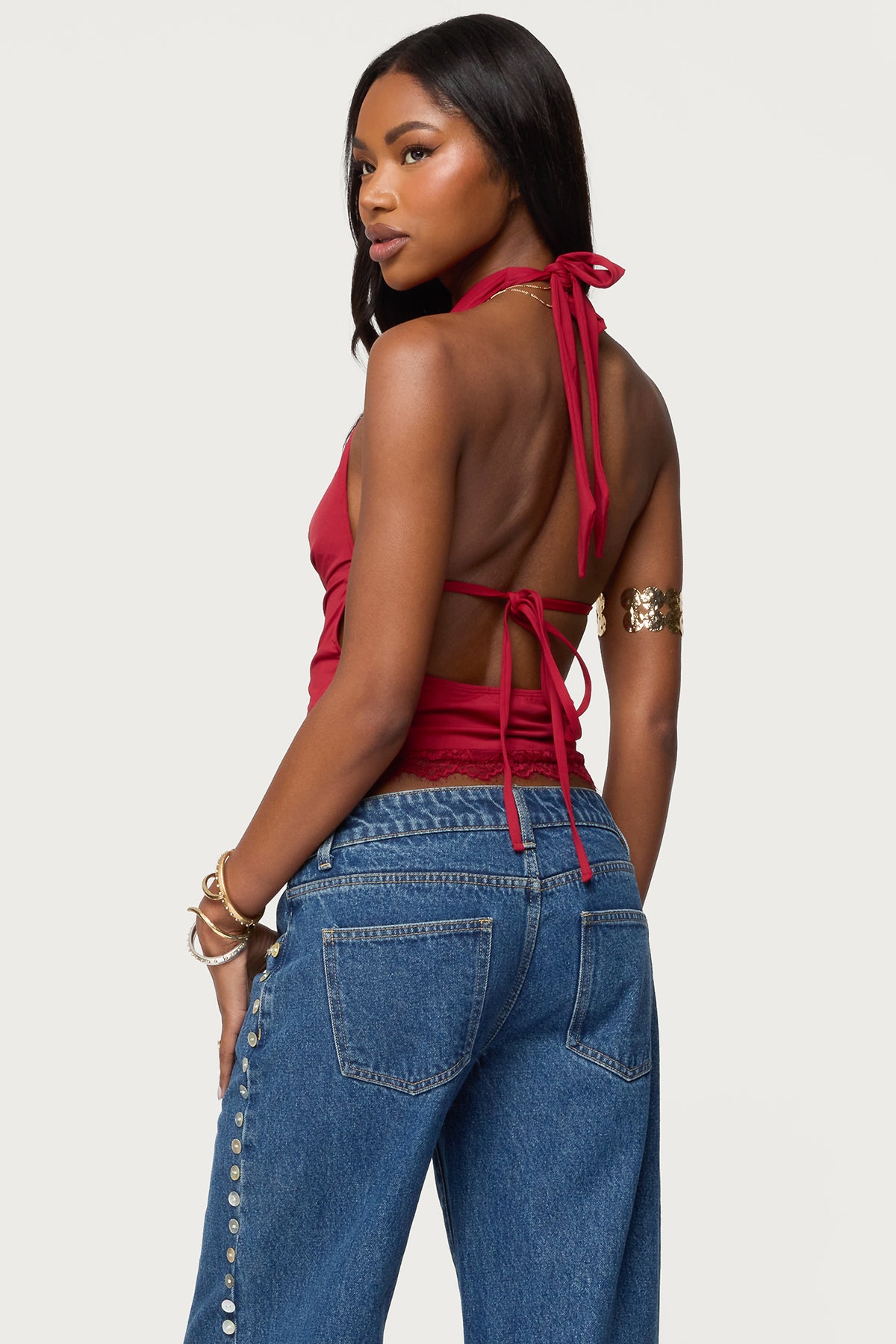 Layered Lacey Cowl Neck Halter Top-Milans Time