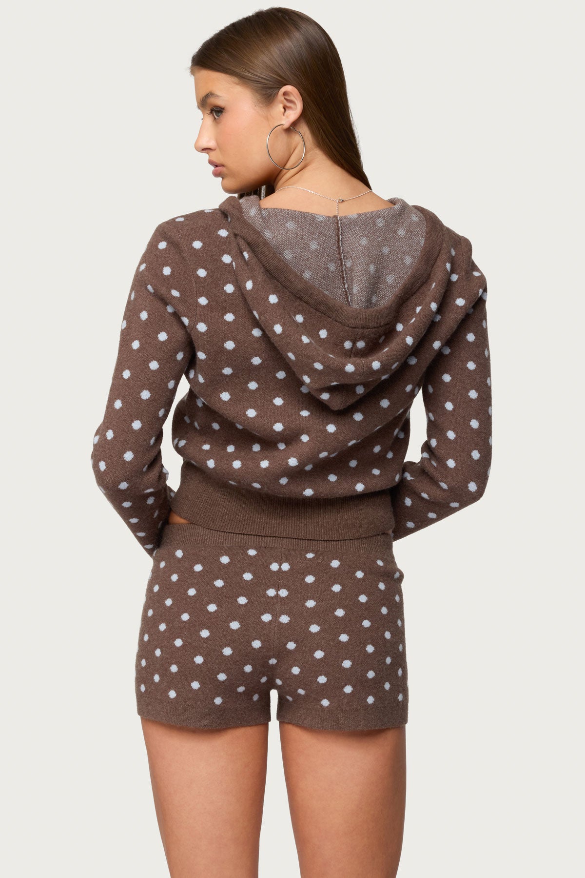 Kenny Polka Dot Knit Zip Up Hooded Cardigan-Milans Time