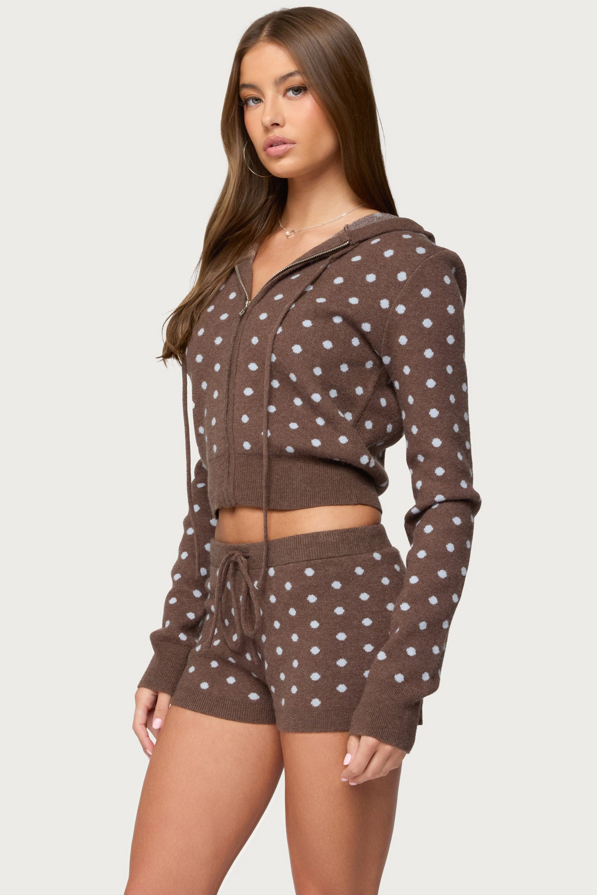 Kenny Polka Dot Knit Zip Up Hooded Cardigan-Milans Time