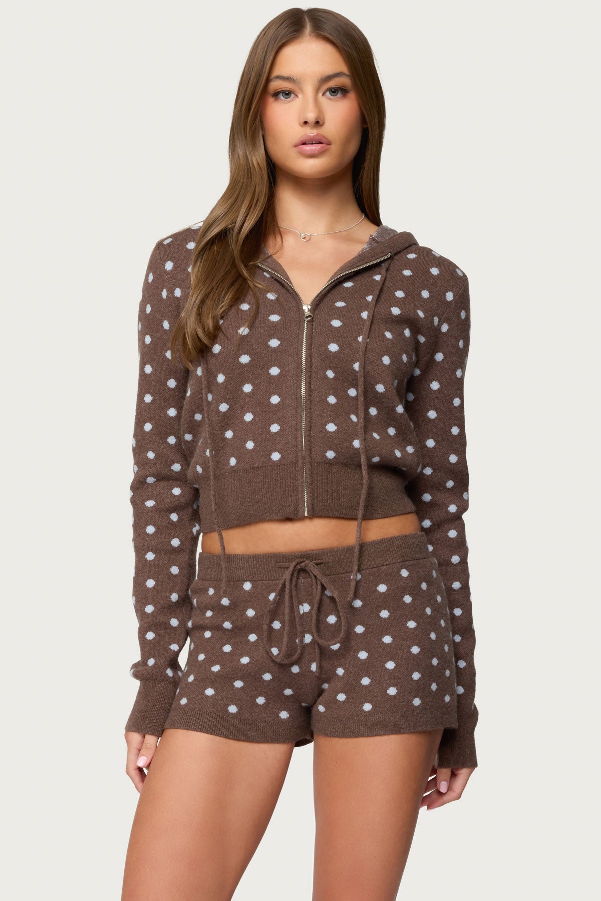 Kenny Polka Dot Knit Zip Up Hooded Cardigan-Milans Time