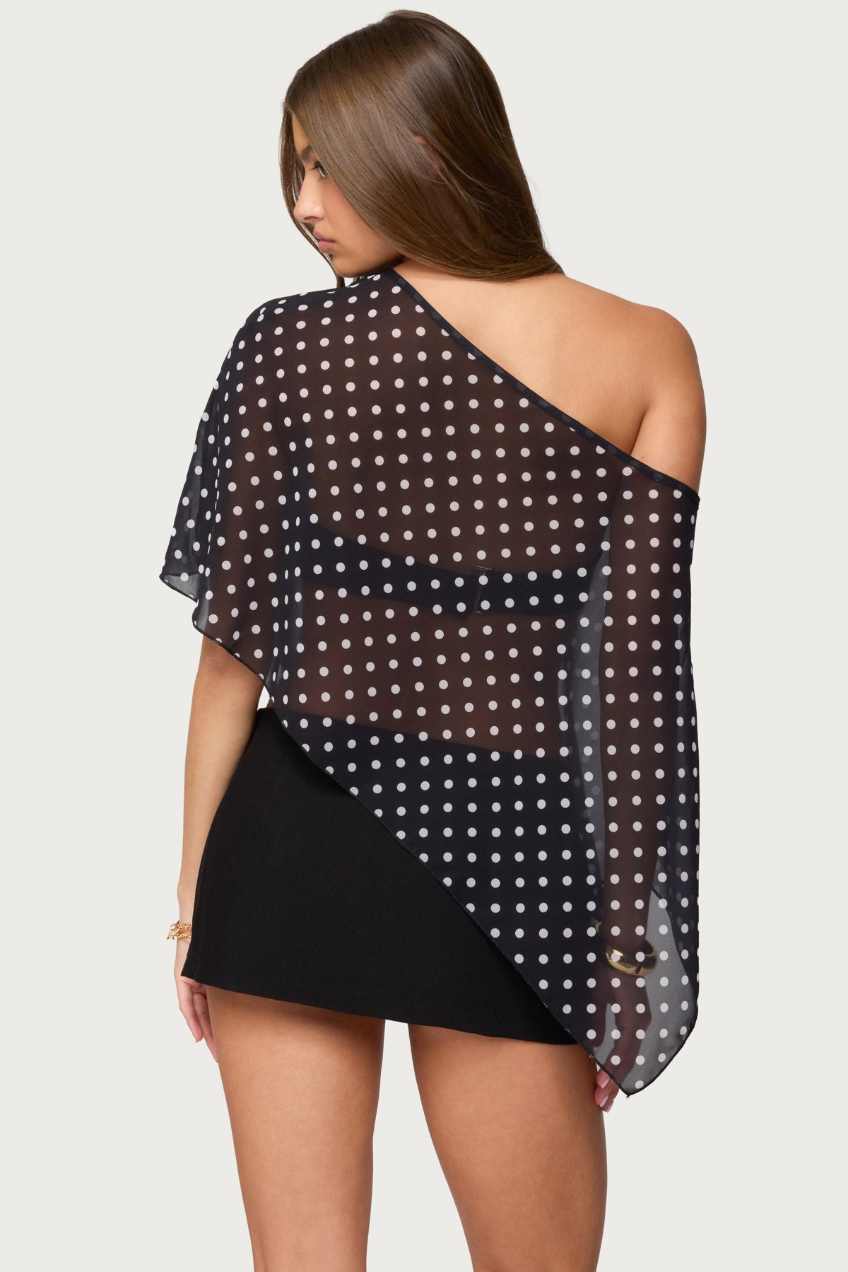 Sheer Chiffon Asymmetric Polka Dot Poncho-Milans Time