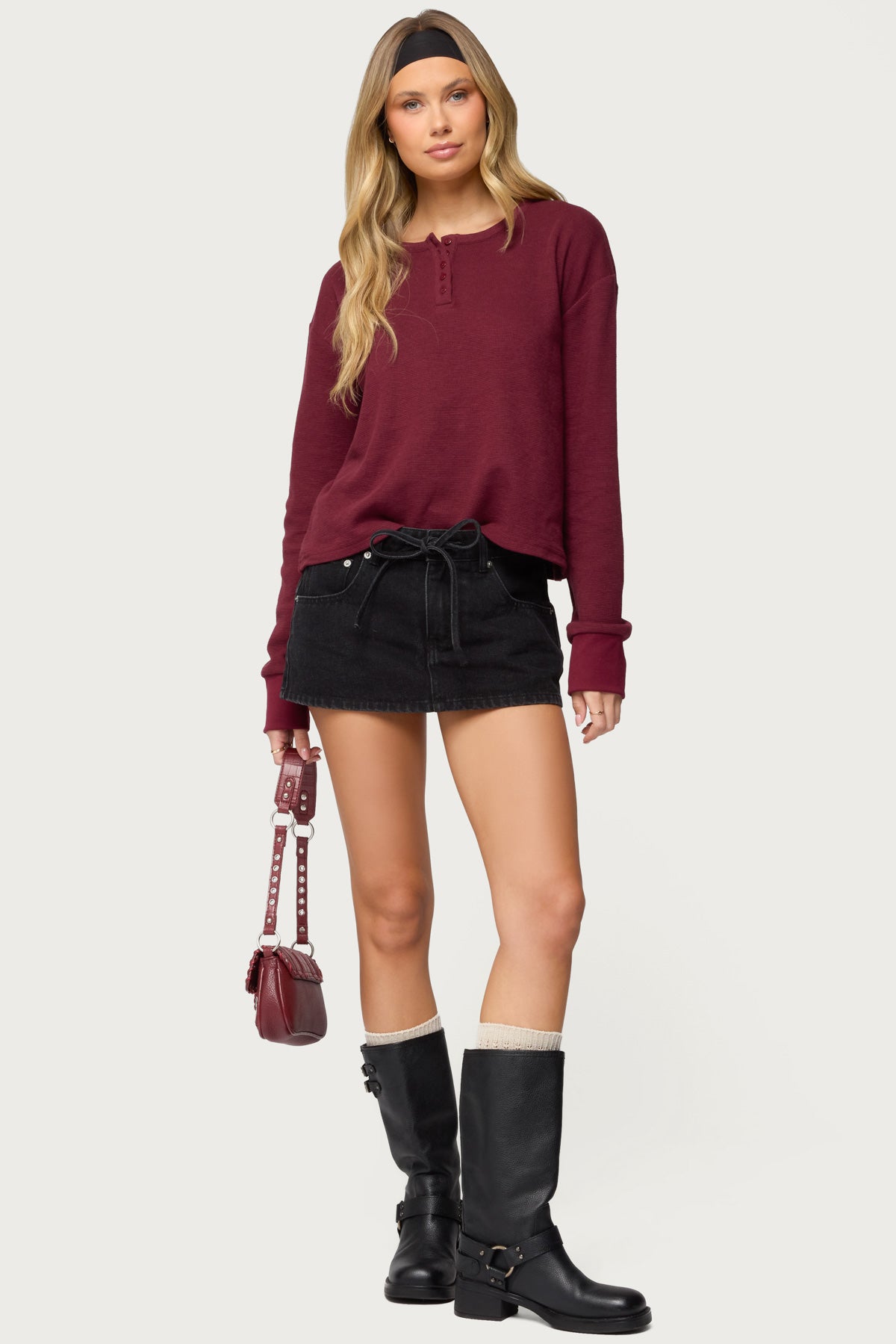 Deni Long Sleeve Henley Waffle Top-Milans Time