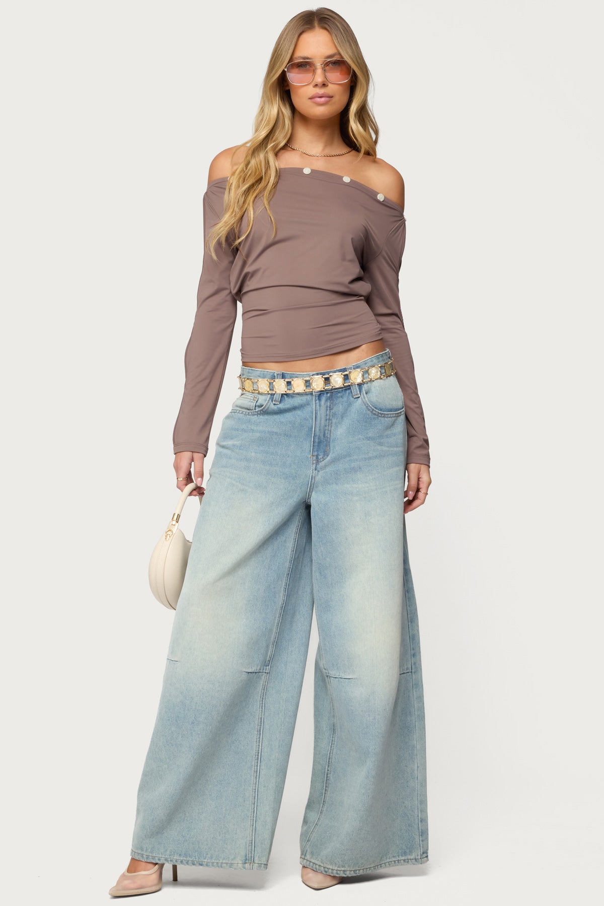 Ronee Off Shoulder Button Cutout Top-Milans Time