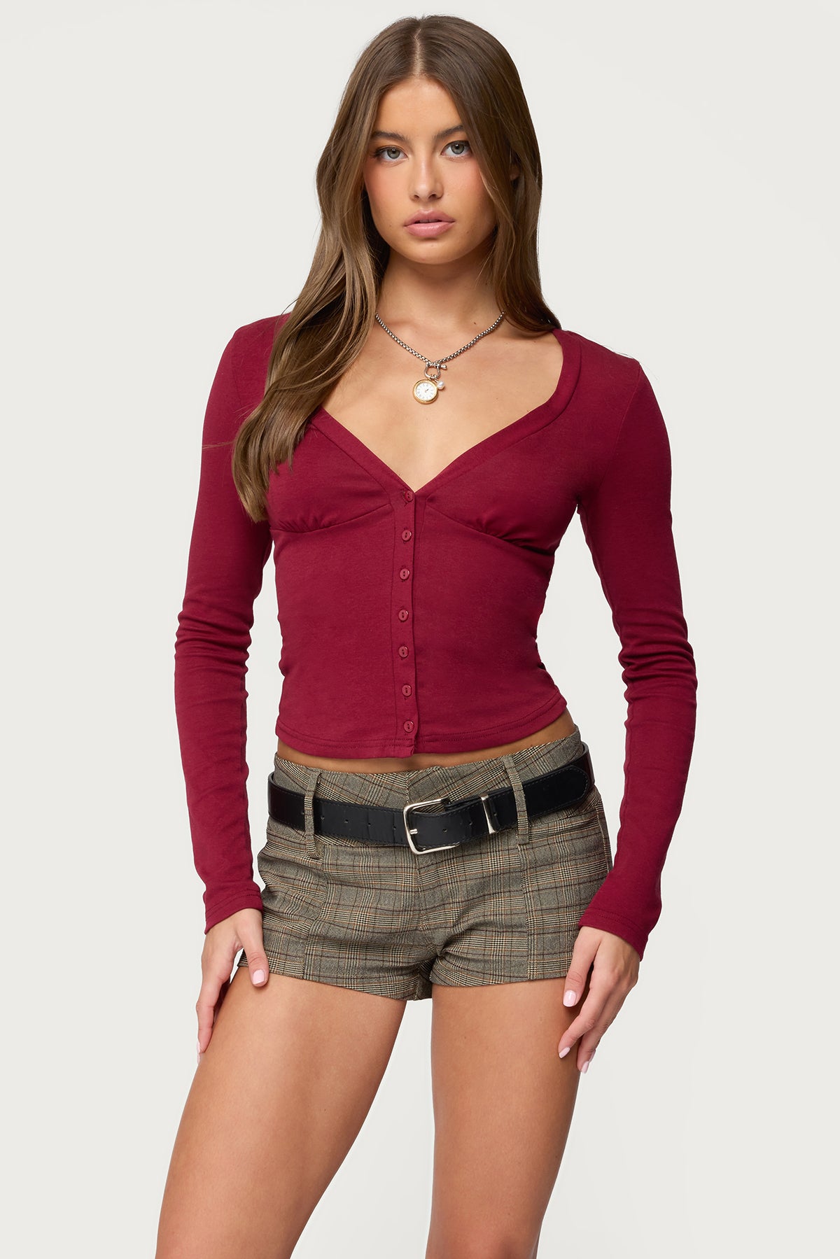 Charla V Neck Button Up Top-Milans Time