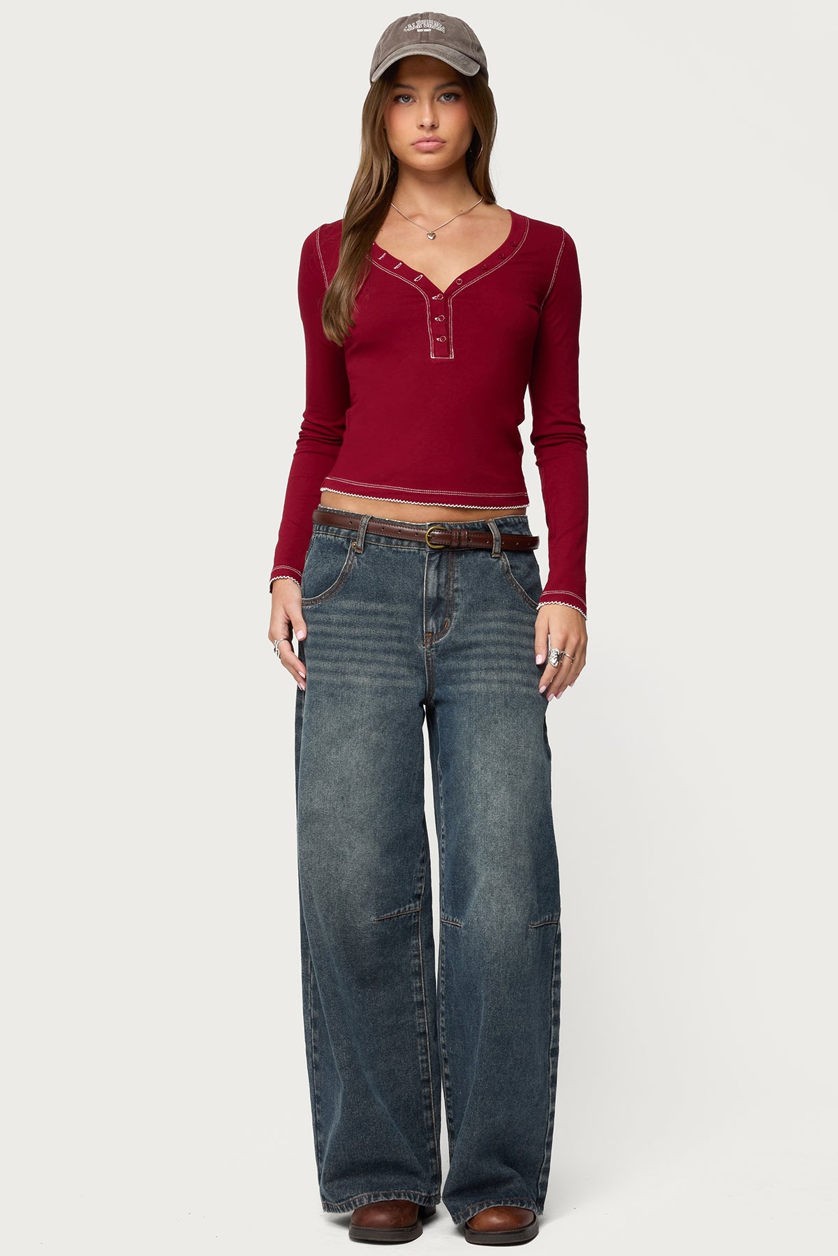 Yael Contrast Stitch Henley Top-Milans Time