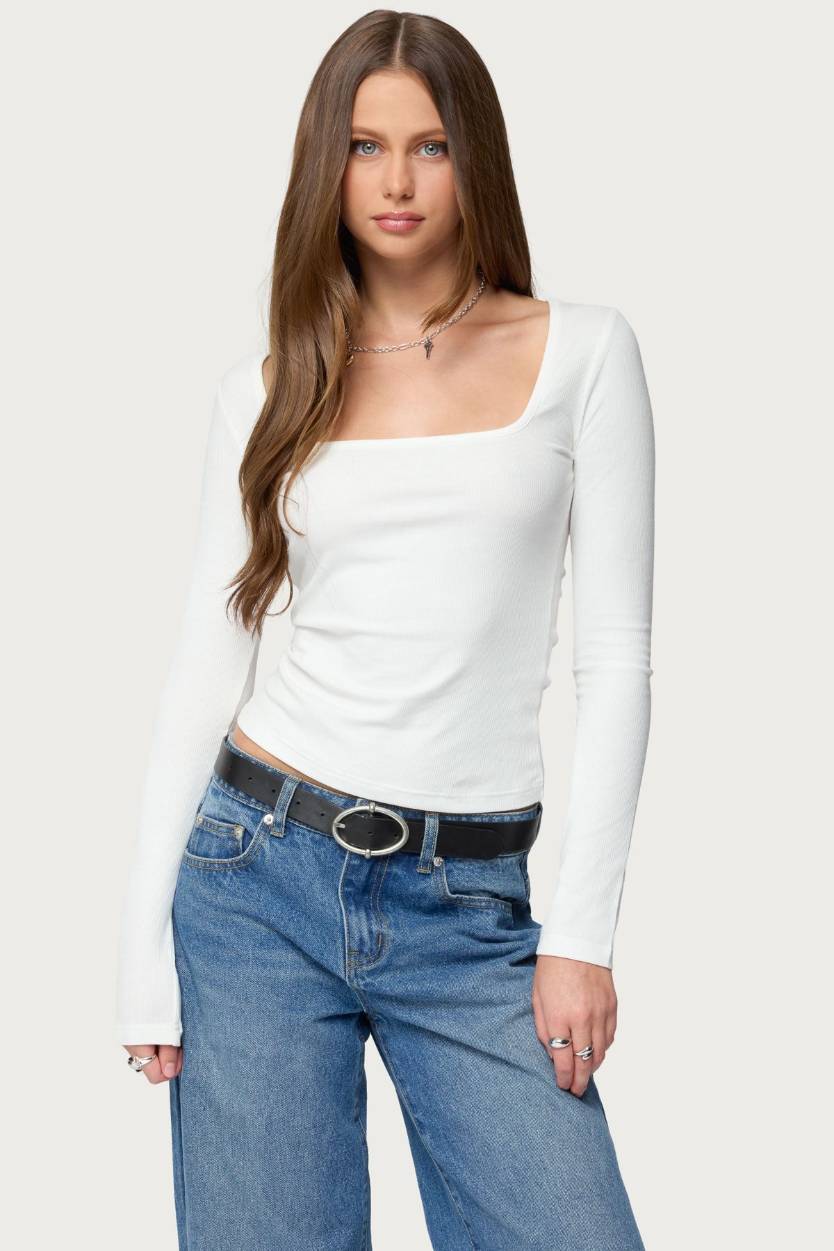 Zandra Square Neck Ribbed Top-Milans Time