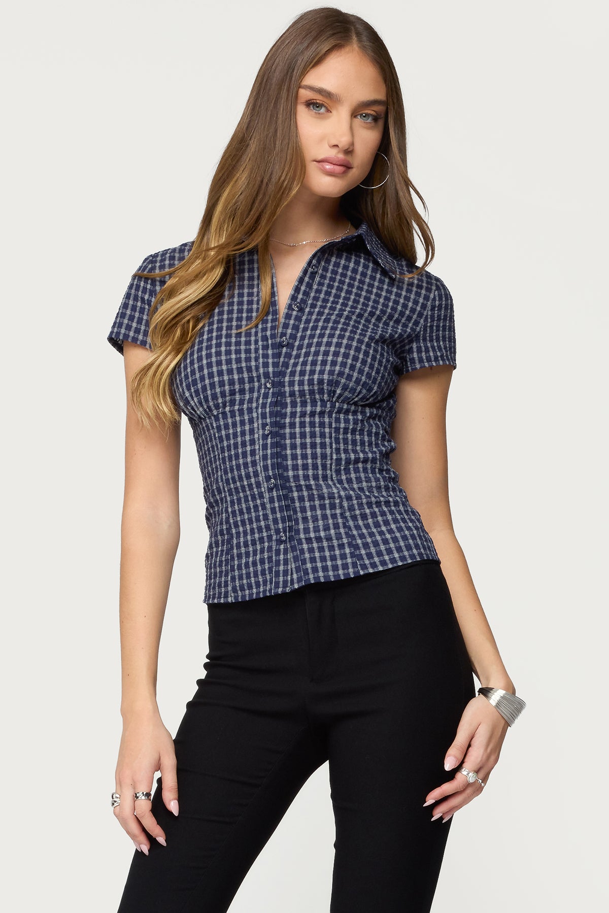 Oriya Gingham Tailored Button Up Shirt-Milans Time