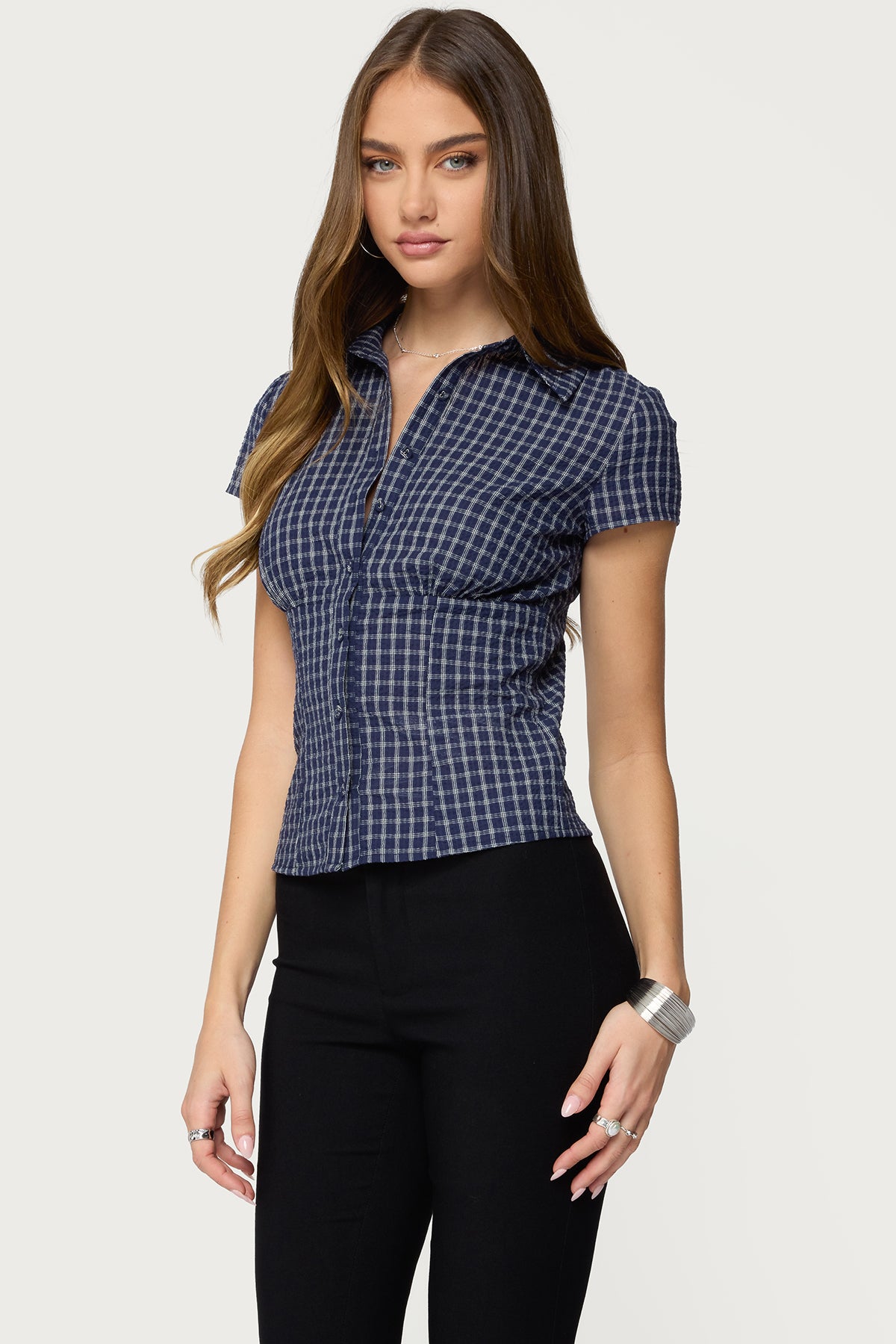 Oriya Gingham Tailored Button Up Shirt-Milans Time