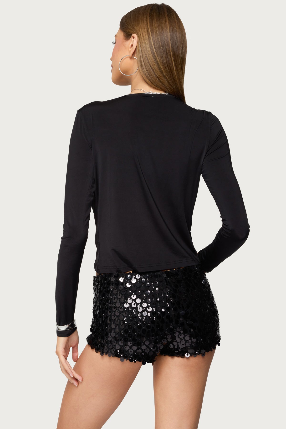 Draped V Neck Long Sleeve Top-Milans Time