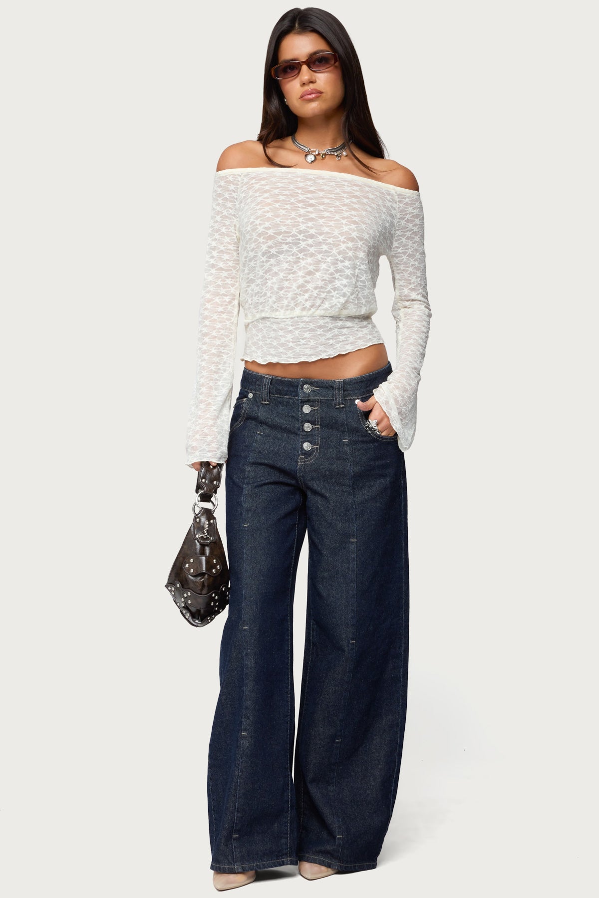 Alef Sheer Lace Off Shoulder Top-Milans Time