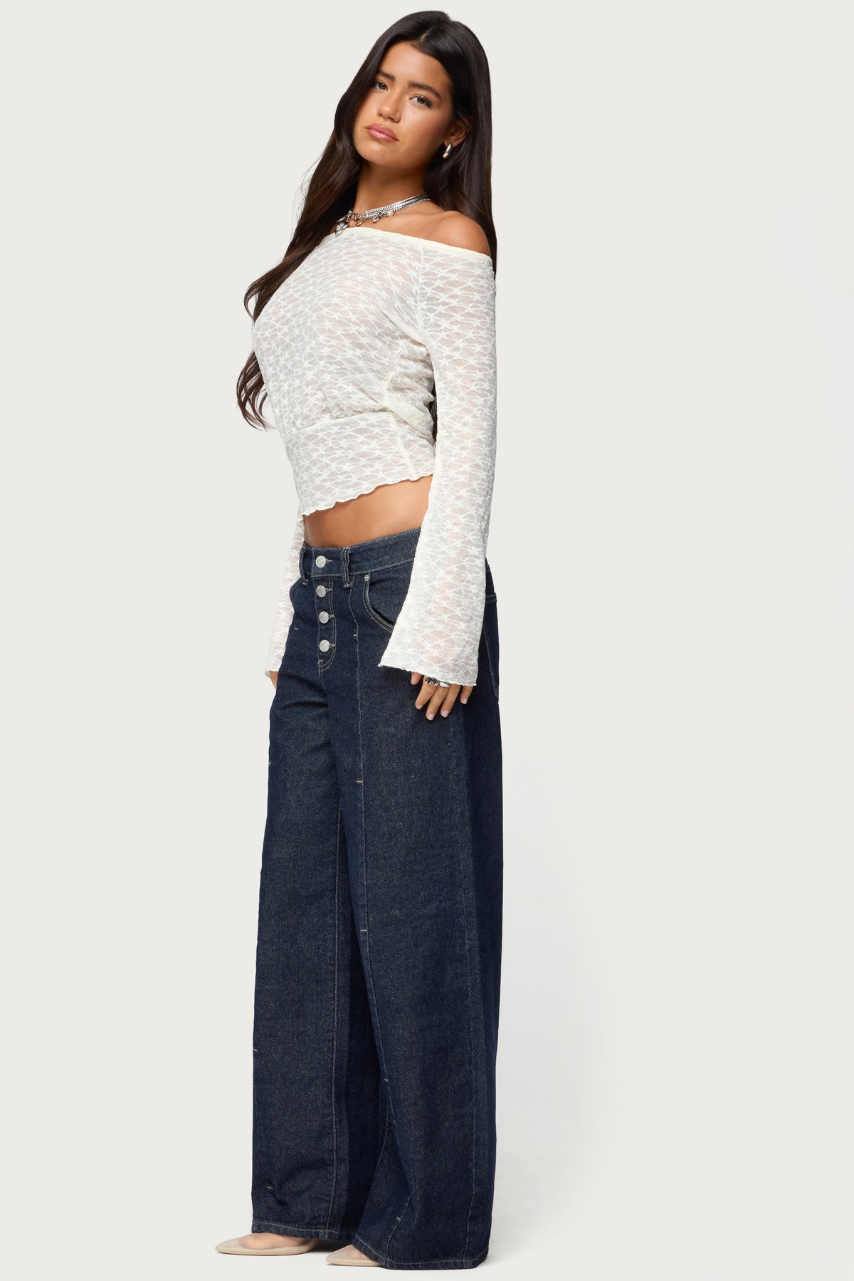 Alef Sheer Lace Off Shoulder Top-Milans Time