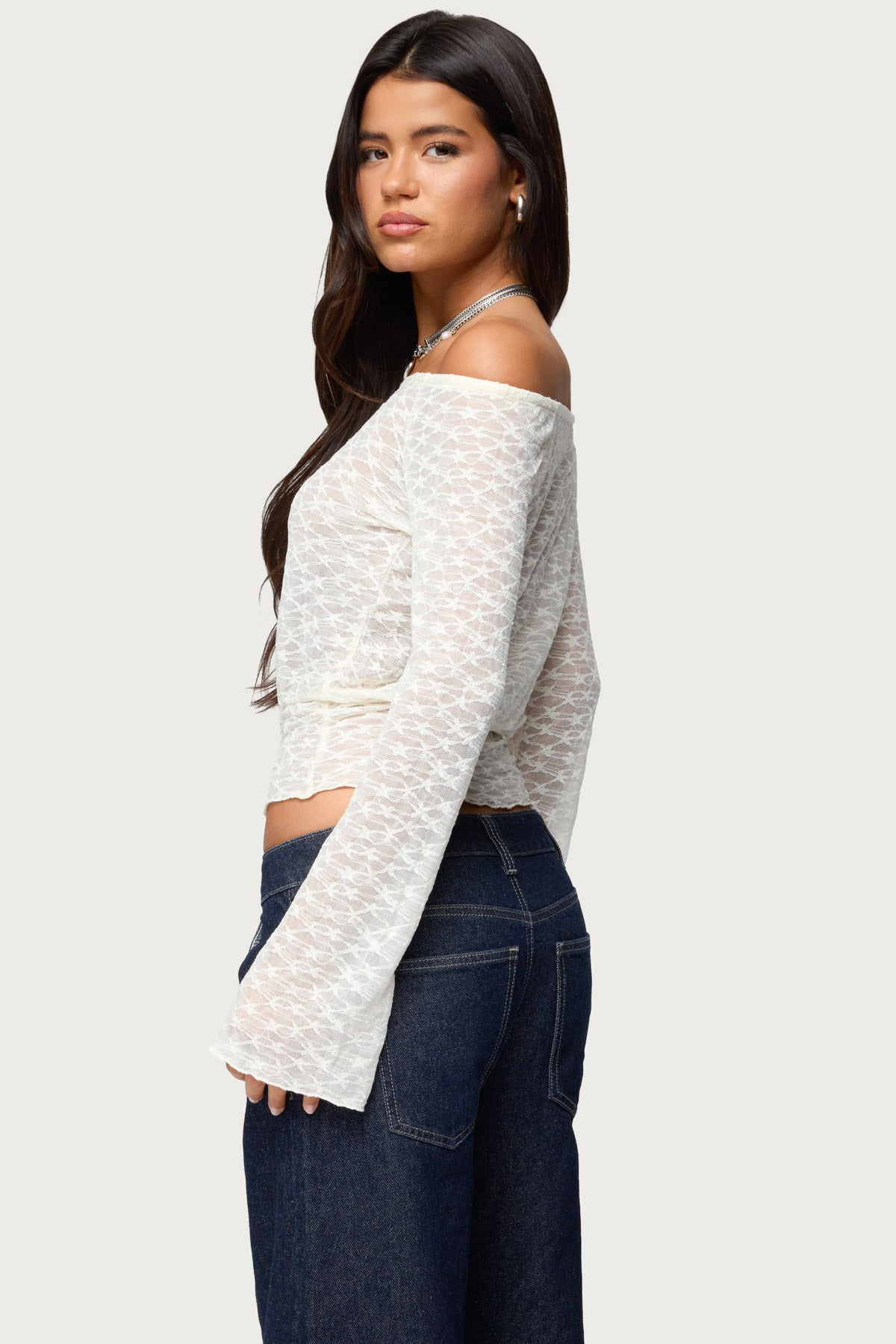 Alef Sheer Lace Off Shoulder Top-Milans Time