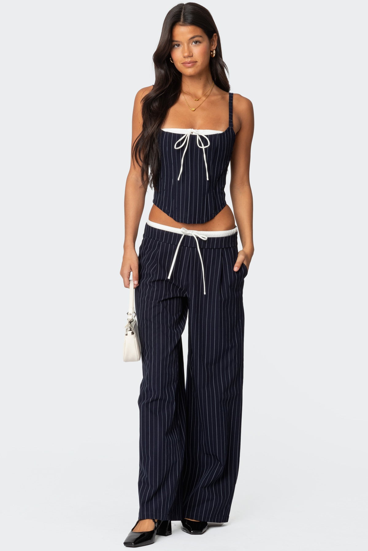 Pinstripe Peekaboo Drawstring Corset-Milans Time