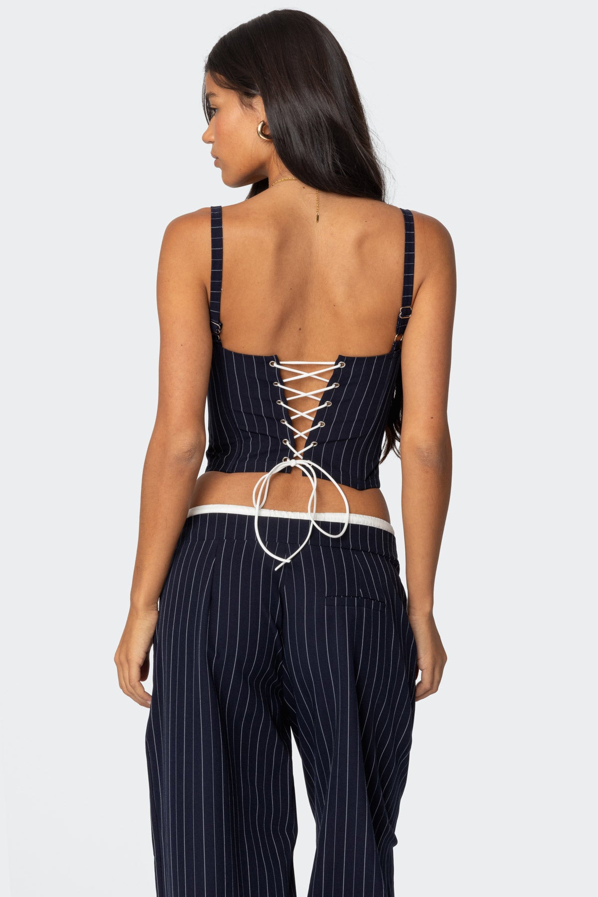 Pinstripe Peekaboo Drawstring Corset-Milans Time