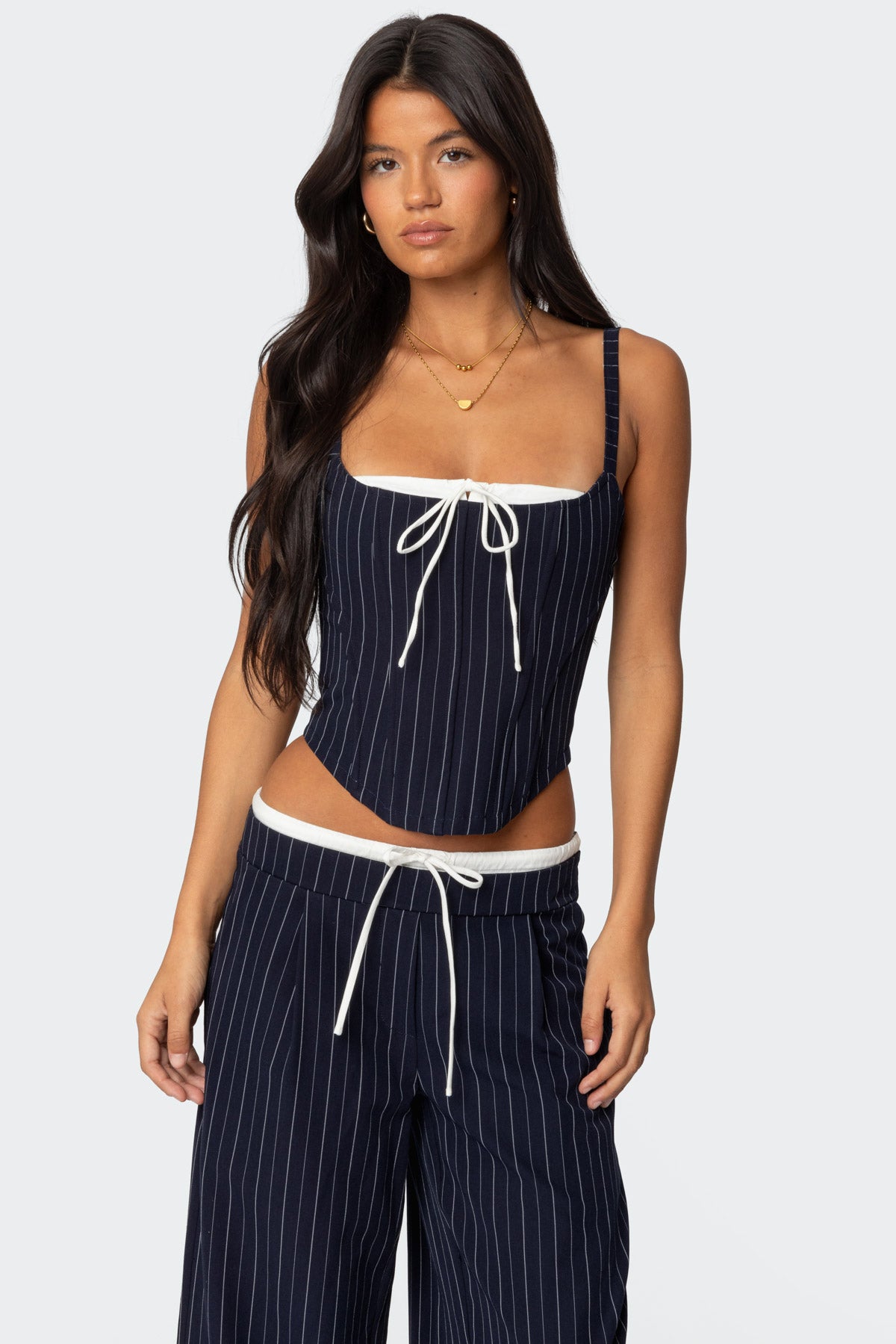 Pinstripe Peekaboo Drawstring Corset-Milans Time