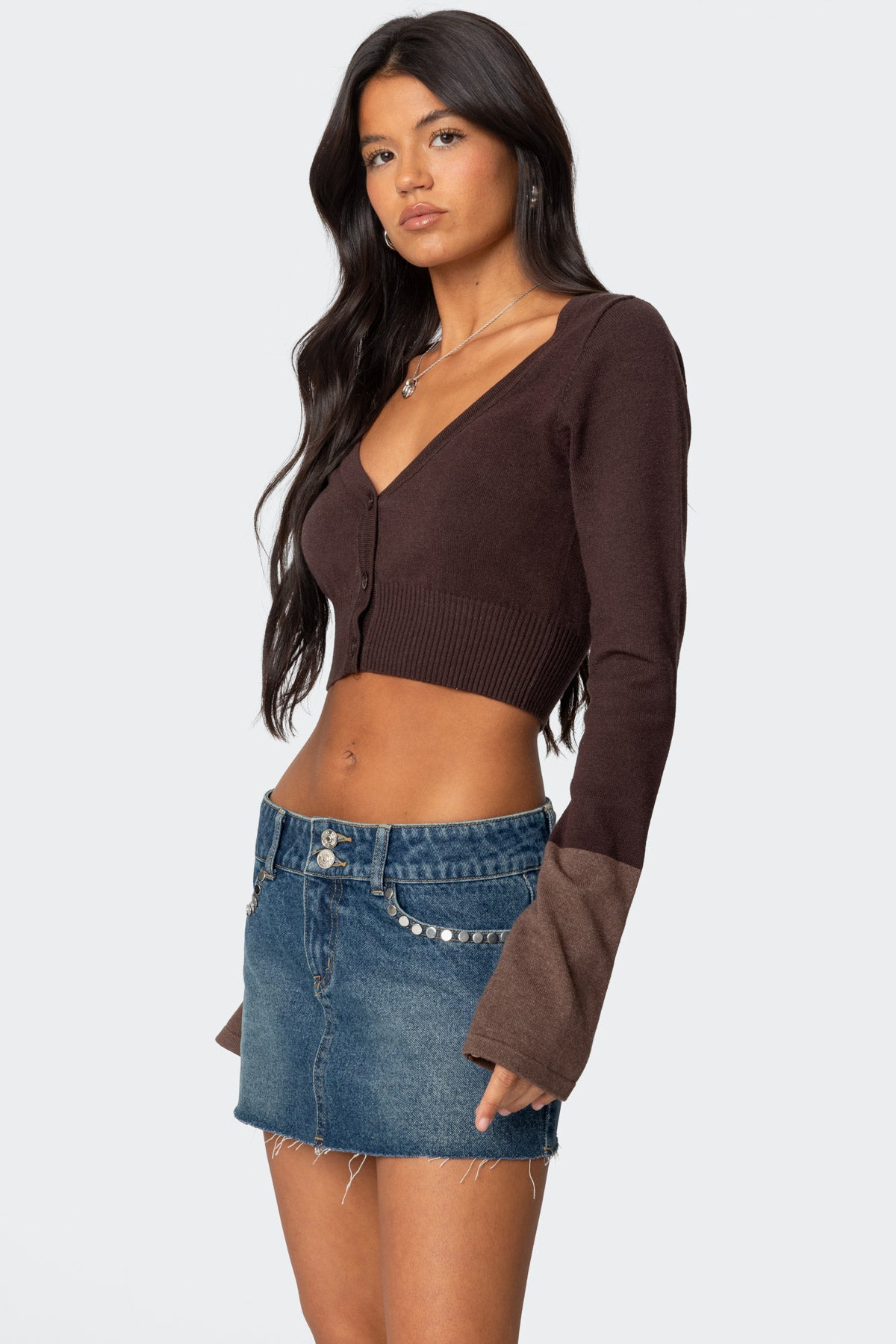 Color Block Flared Sleeve Cardigan-Milans Time